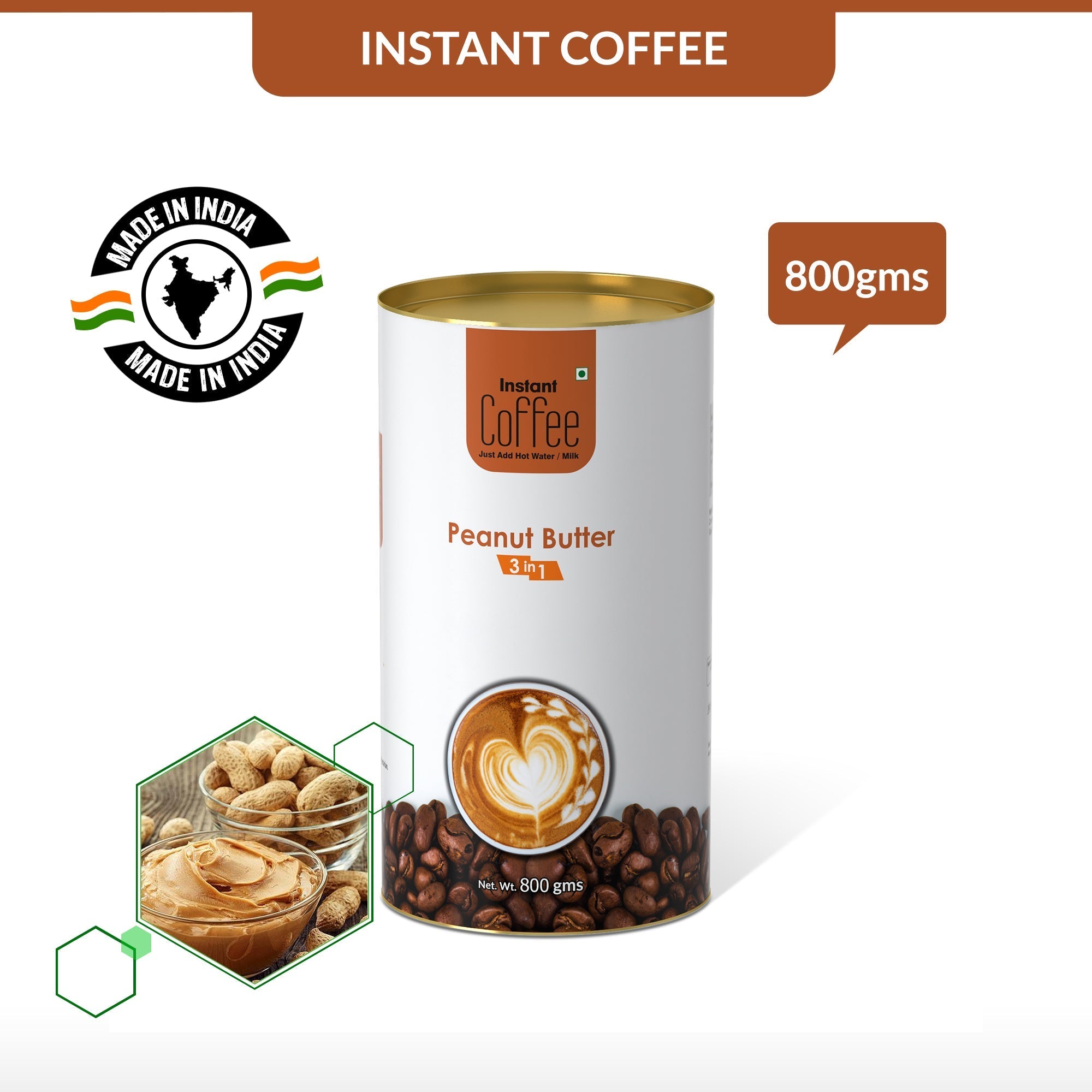 Peanut Butter Instant Coffee Premix (3 in 1) - 800 gms