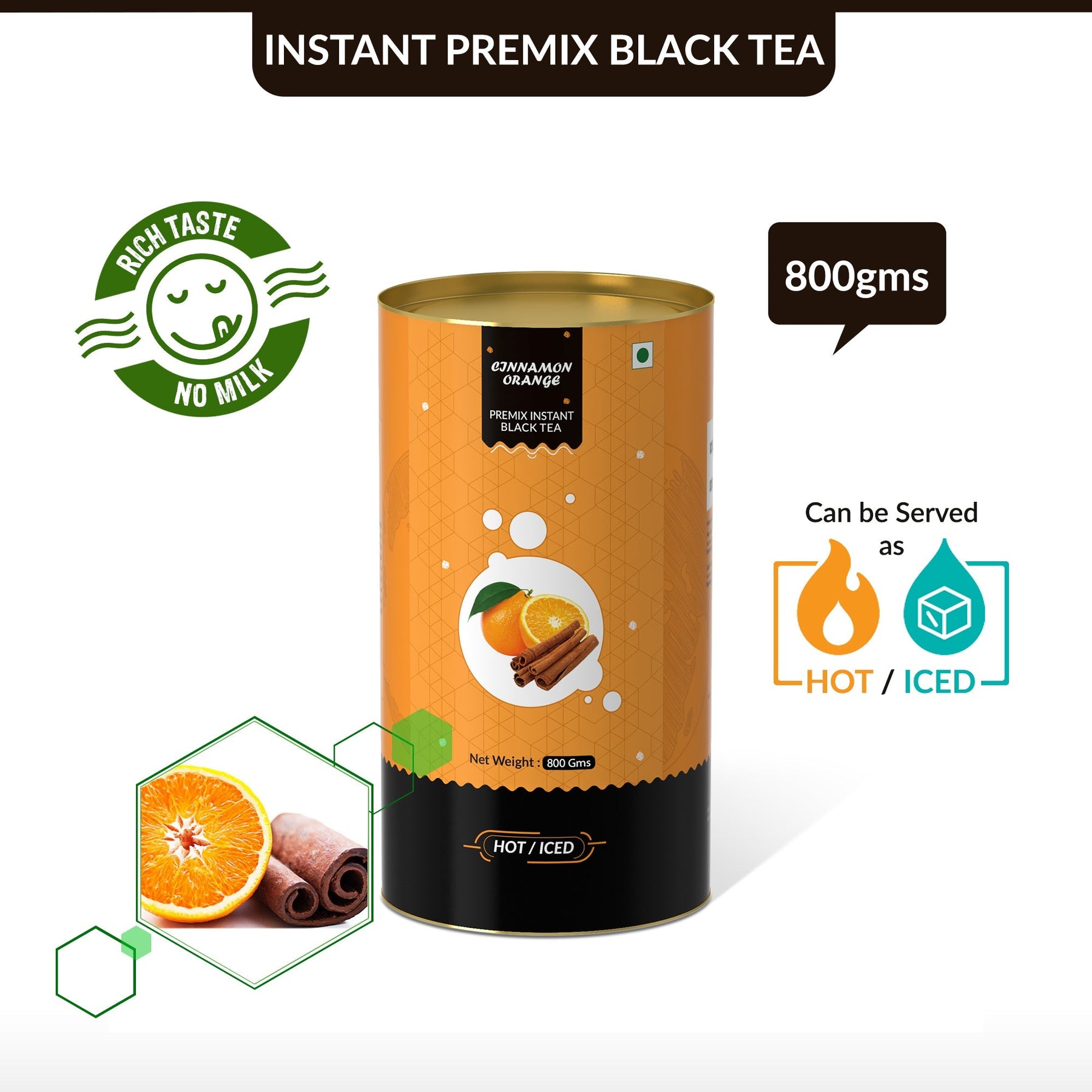 Cinnamon Orange Flavored Instant Black Tea - 800 gms