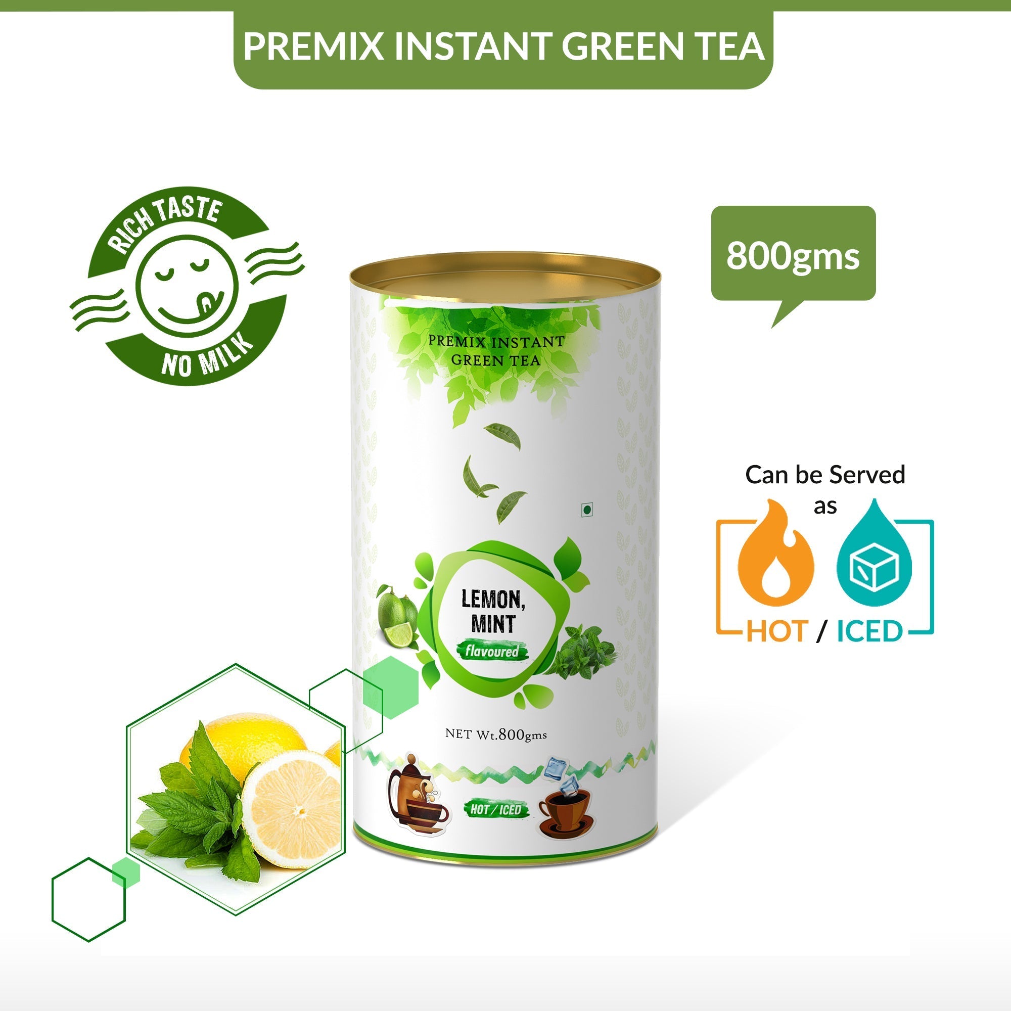 Lemon & Mint Flavored Instant Green Tea - 800 gms