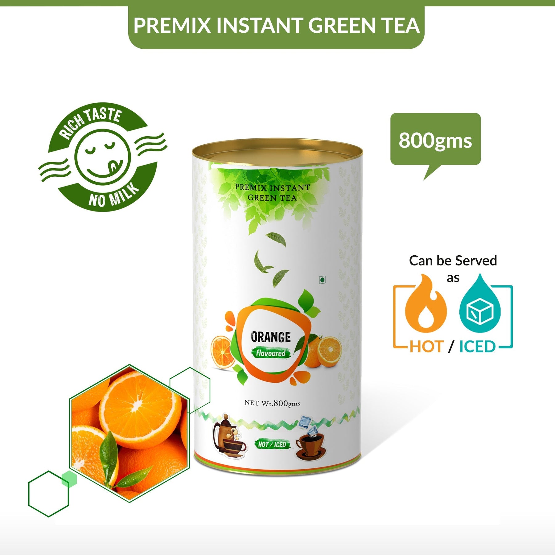 Orange Flavored Instant Green Tea - 800 gms