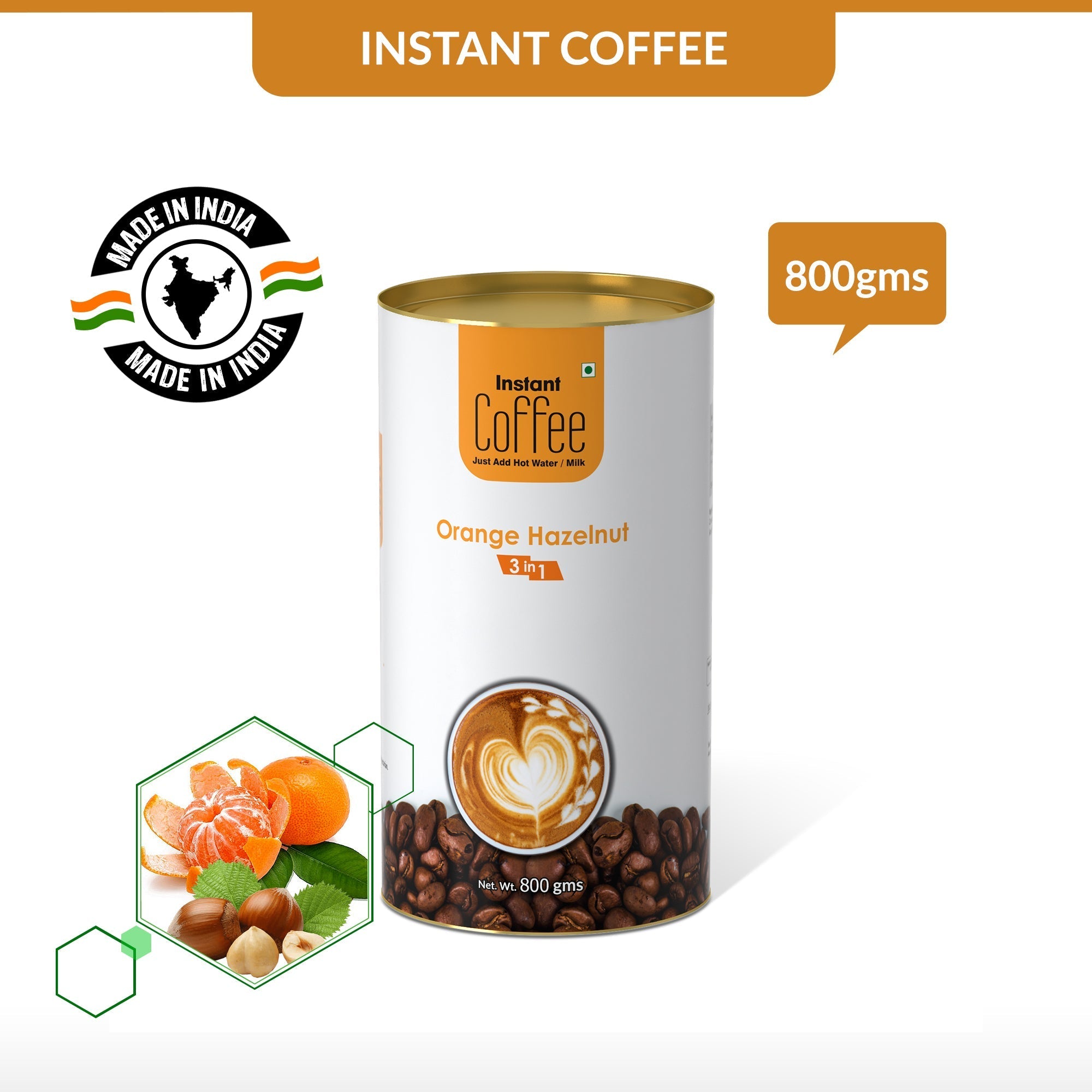Orange Hazelnut Instant Coffee Premix (3 in 1) - 800 gms