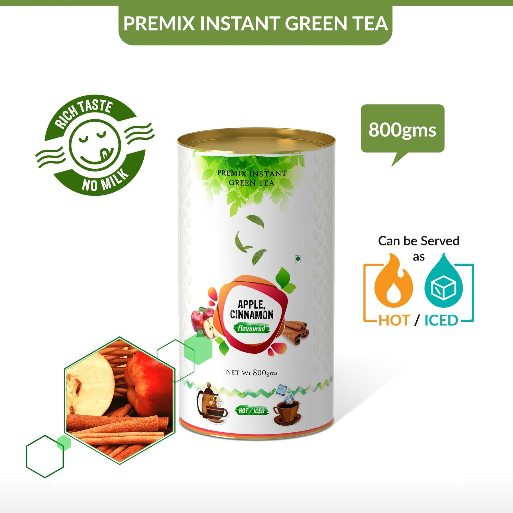 Apple Cinnamon Flavored Instant Green Tea - 400 gms