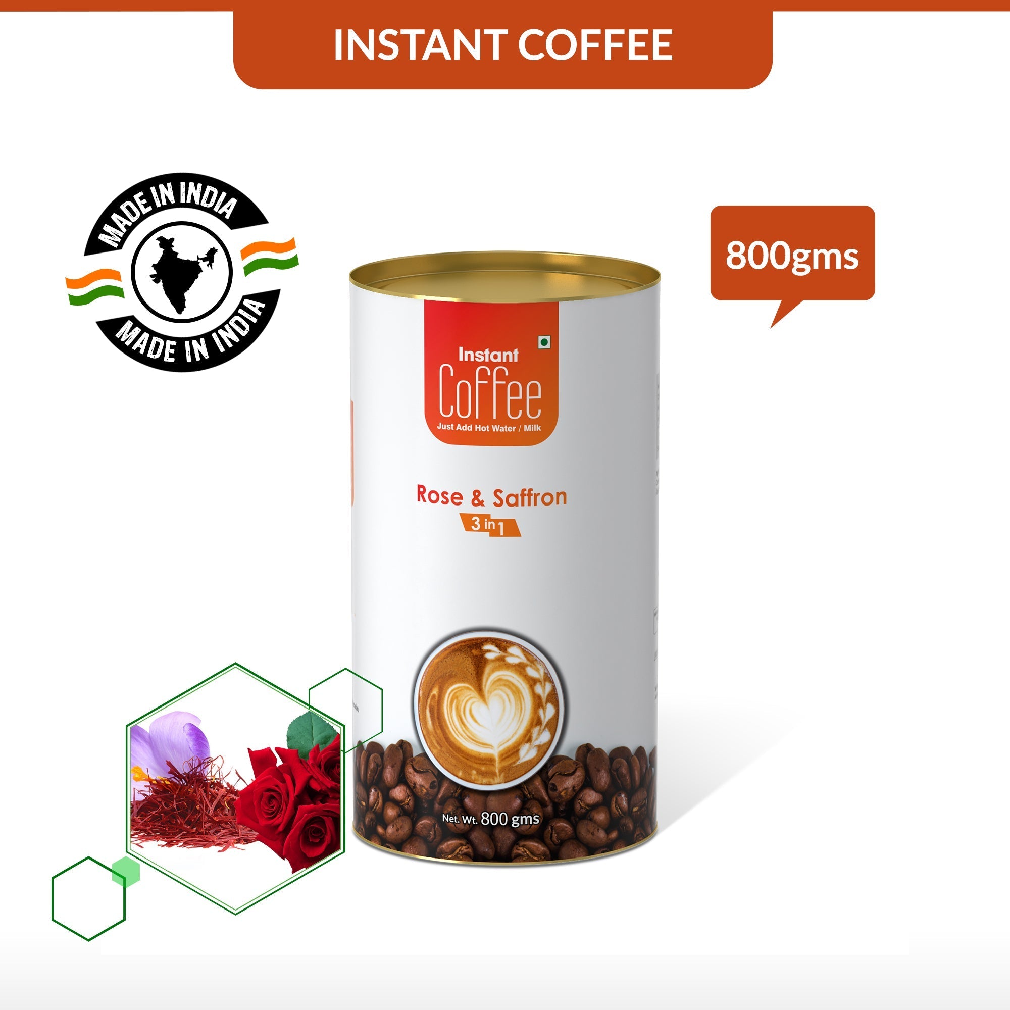 Rose & Saffron Instant Coffee Premix (3 in 1) - 800 gms
