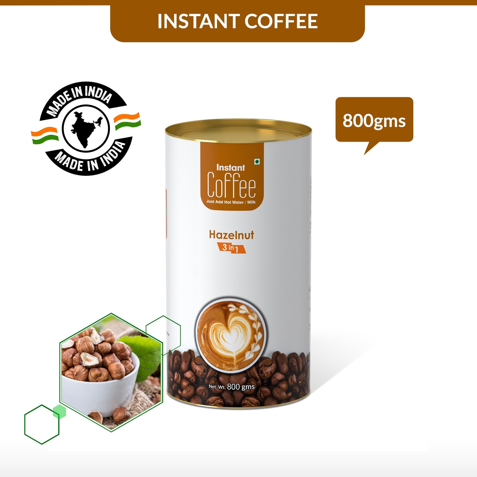 Hazelnut Instant Coffee Premix (3 in 1) - 800 gms