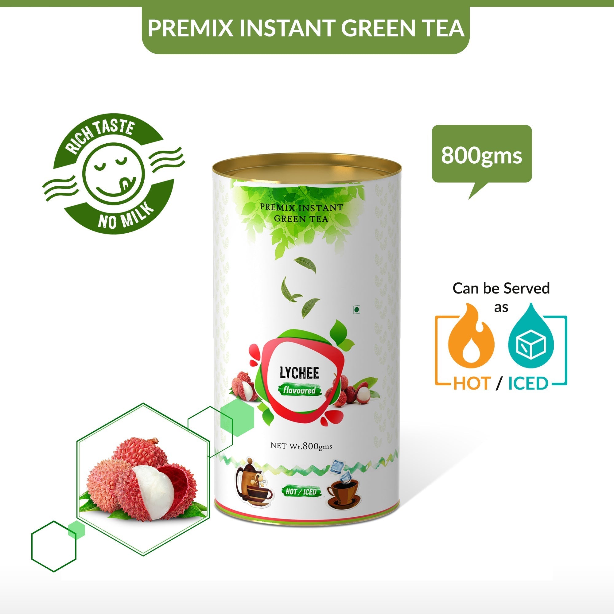 Lychee Flavored Instant Green Tea - 800 gms