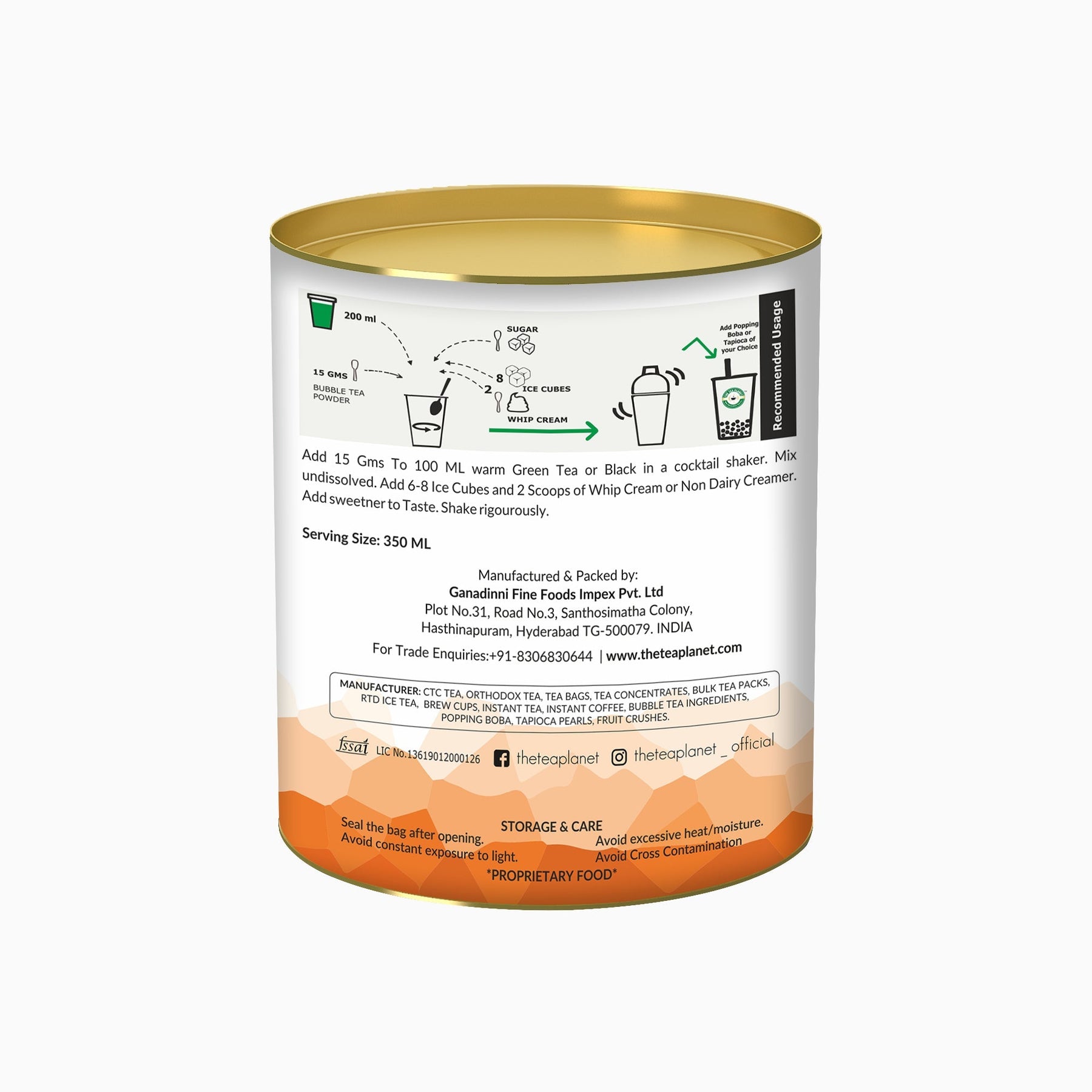 Thai Tea Bubble Tea Premix - 800 gms