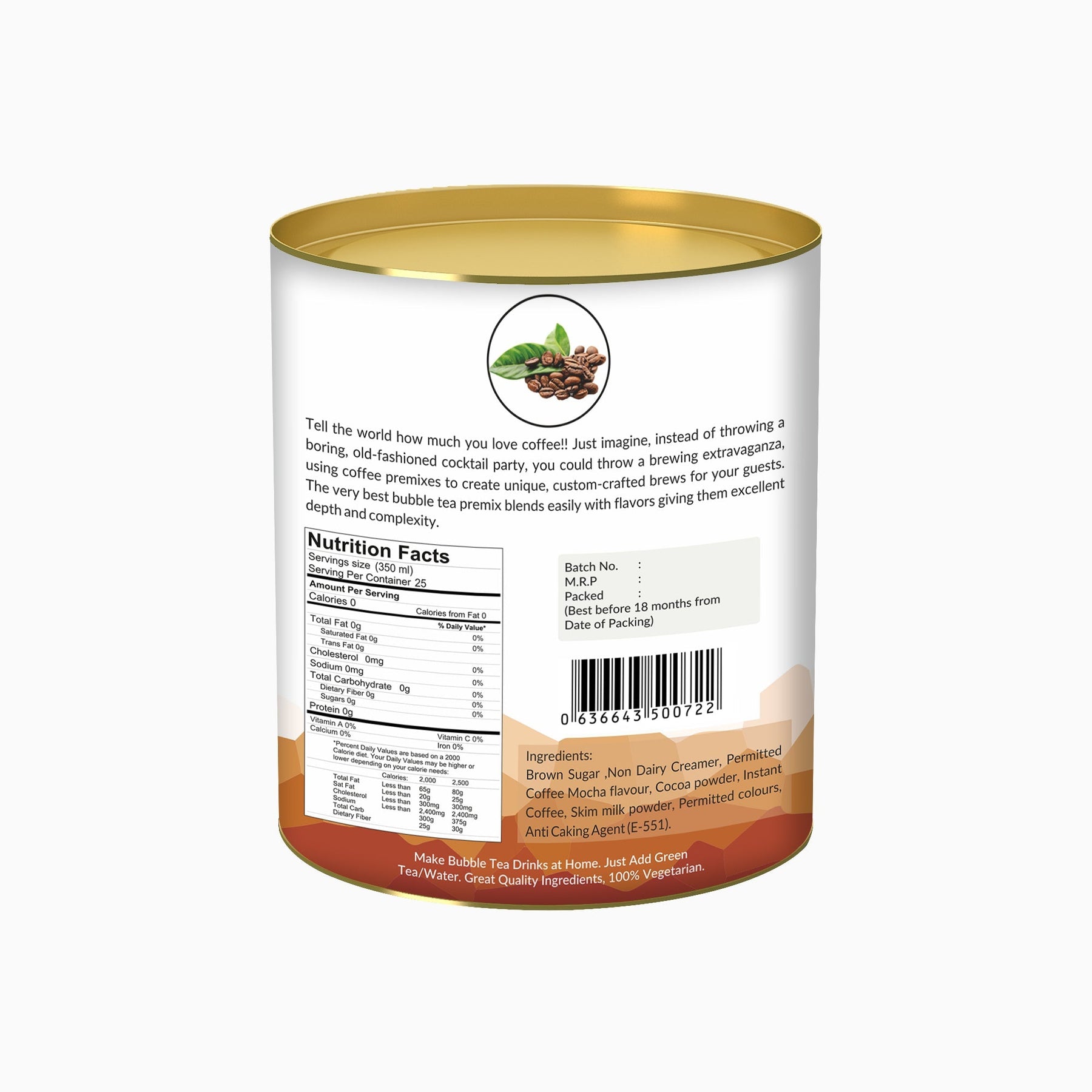 Coffee Bubble Tea Premix - 400 gms