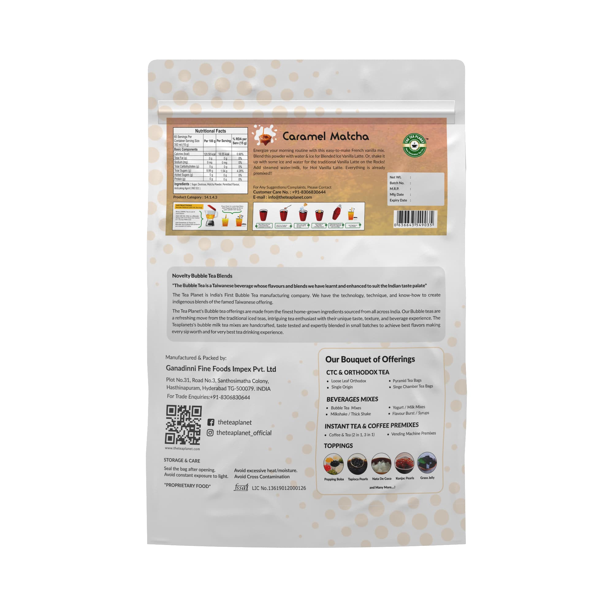 Caramel Matcha Bubble Tea Premix (3 in 1) - 1Kg