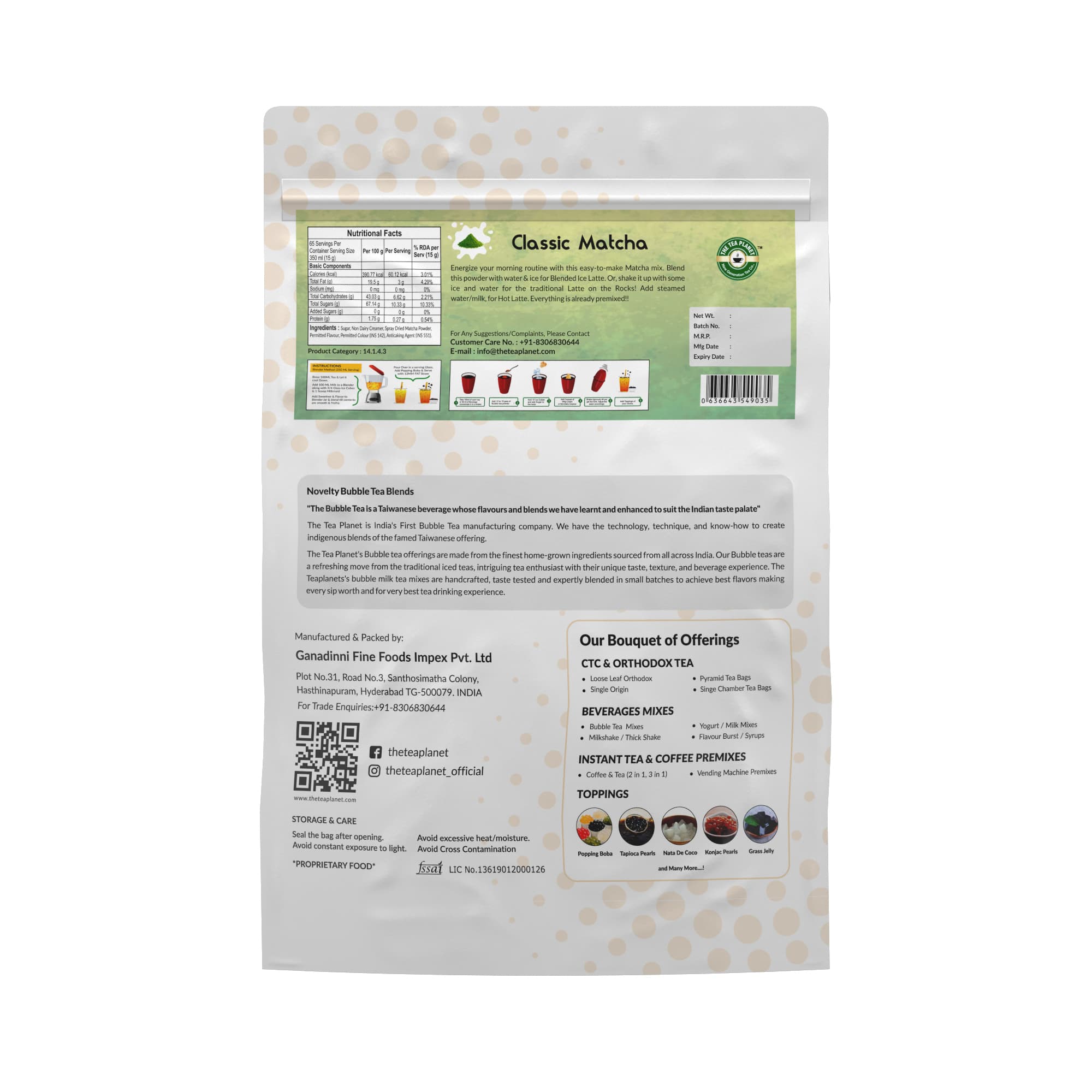 Classic Matcha Bubble Tea Premix (3 in 1) - 1Kg