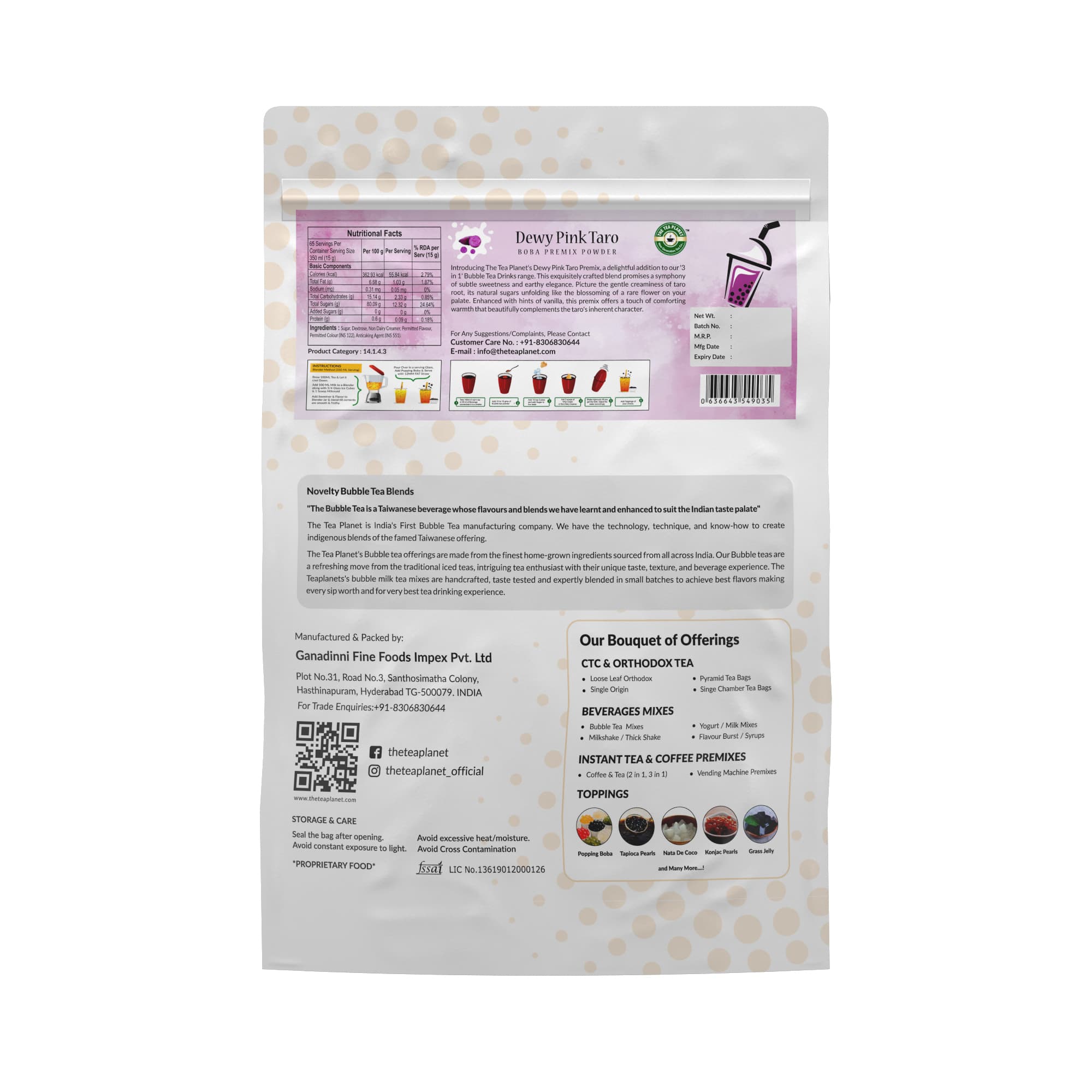 Dwey Pink Taro Bubble Tea Premix (3 in 1) - 1 Kg
