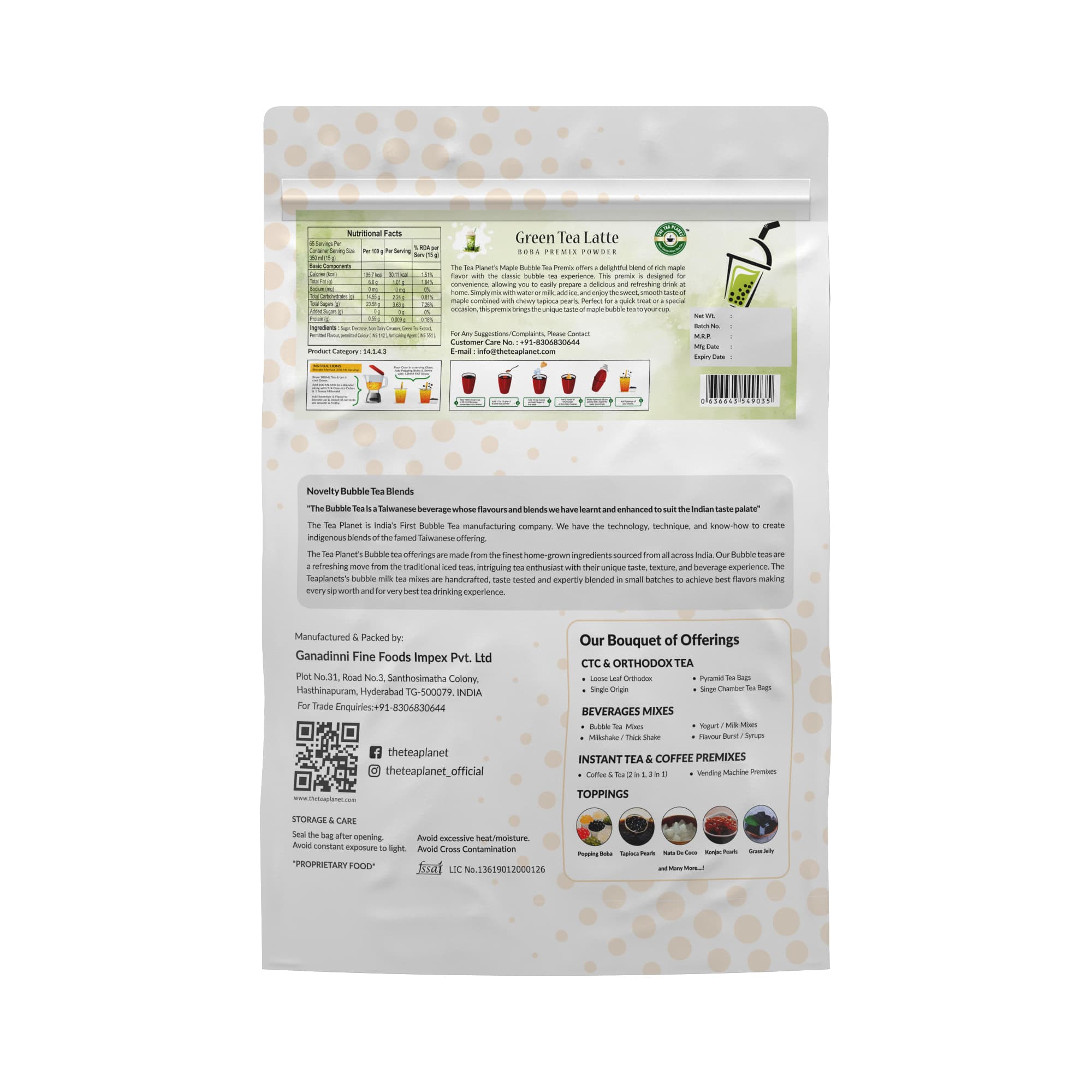 Green Tea Latte Bubble Tea Premix (3 in 1) - 1Kg