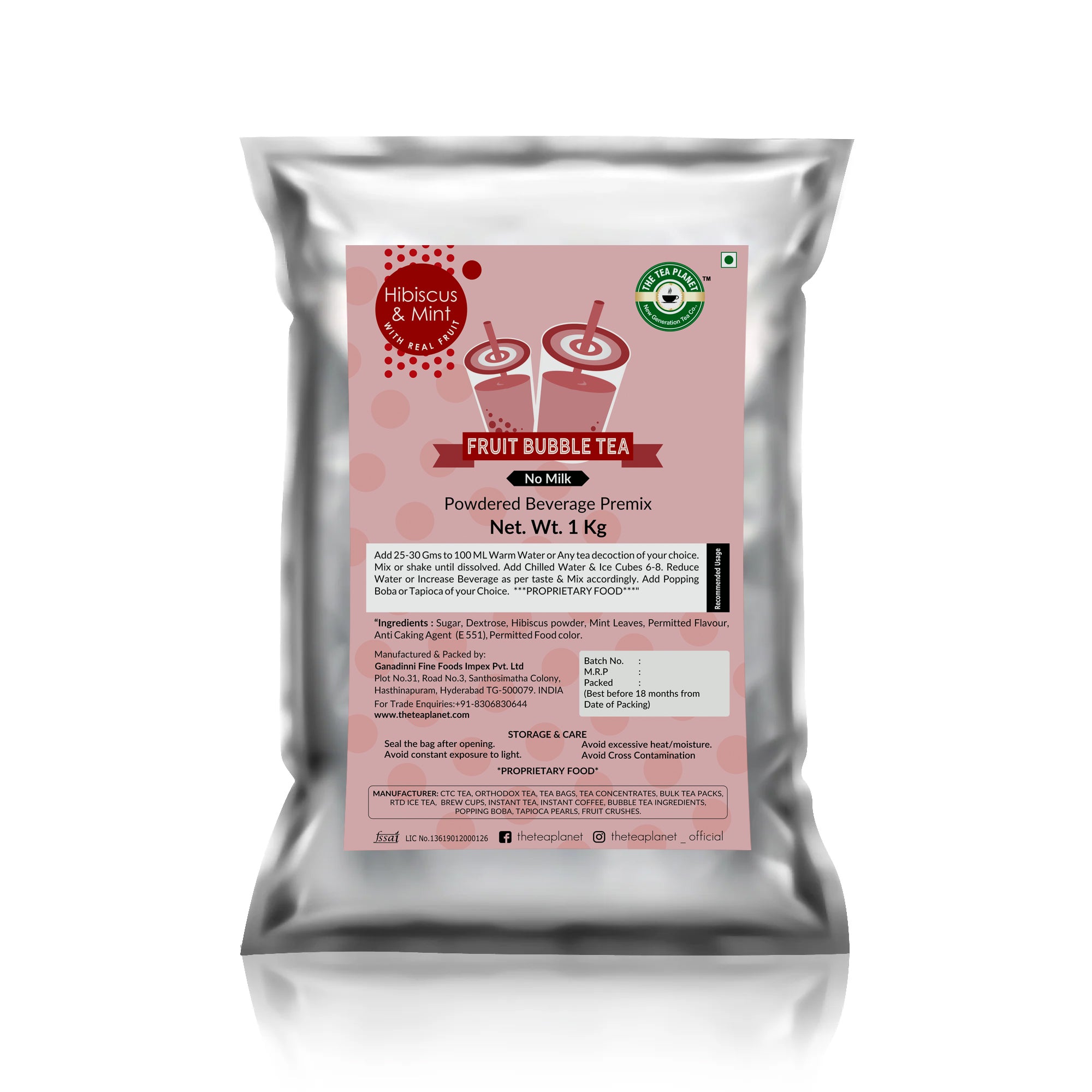 Hibiscus & Mint Fruit Bubble Tea Premix - 1 kg