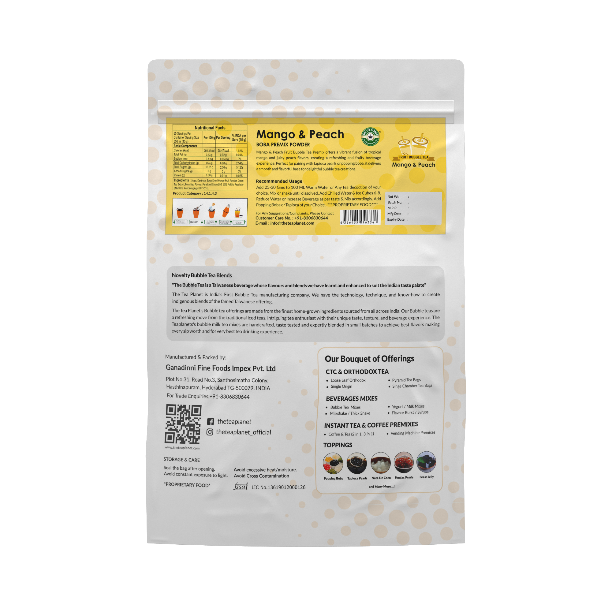 Mango & Peach Fruit Bubble Tea Premix - 1 kg