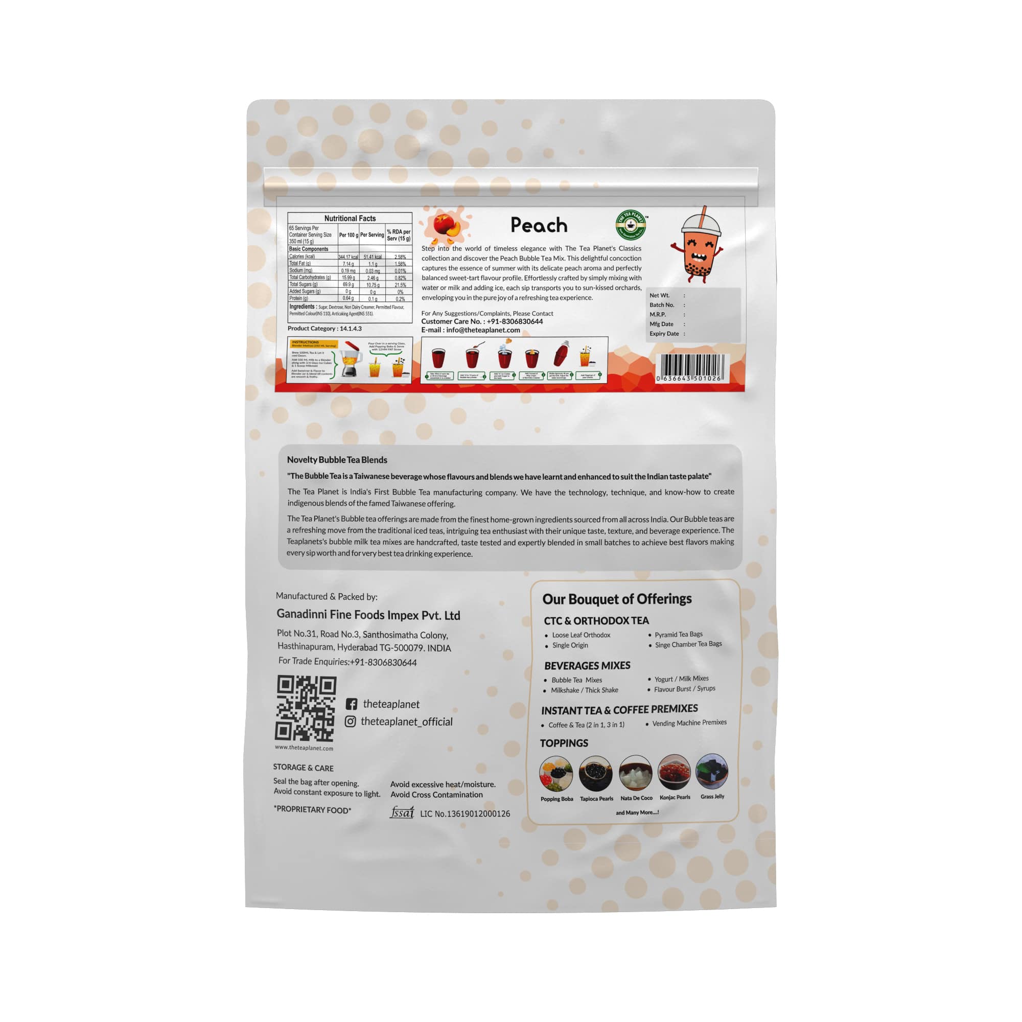 Peach Bubble Tea Premix - 1Kg