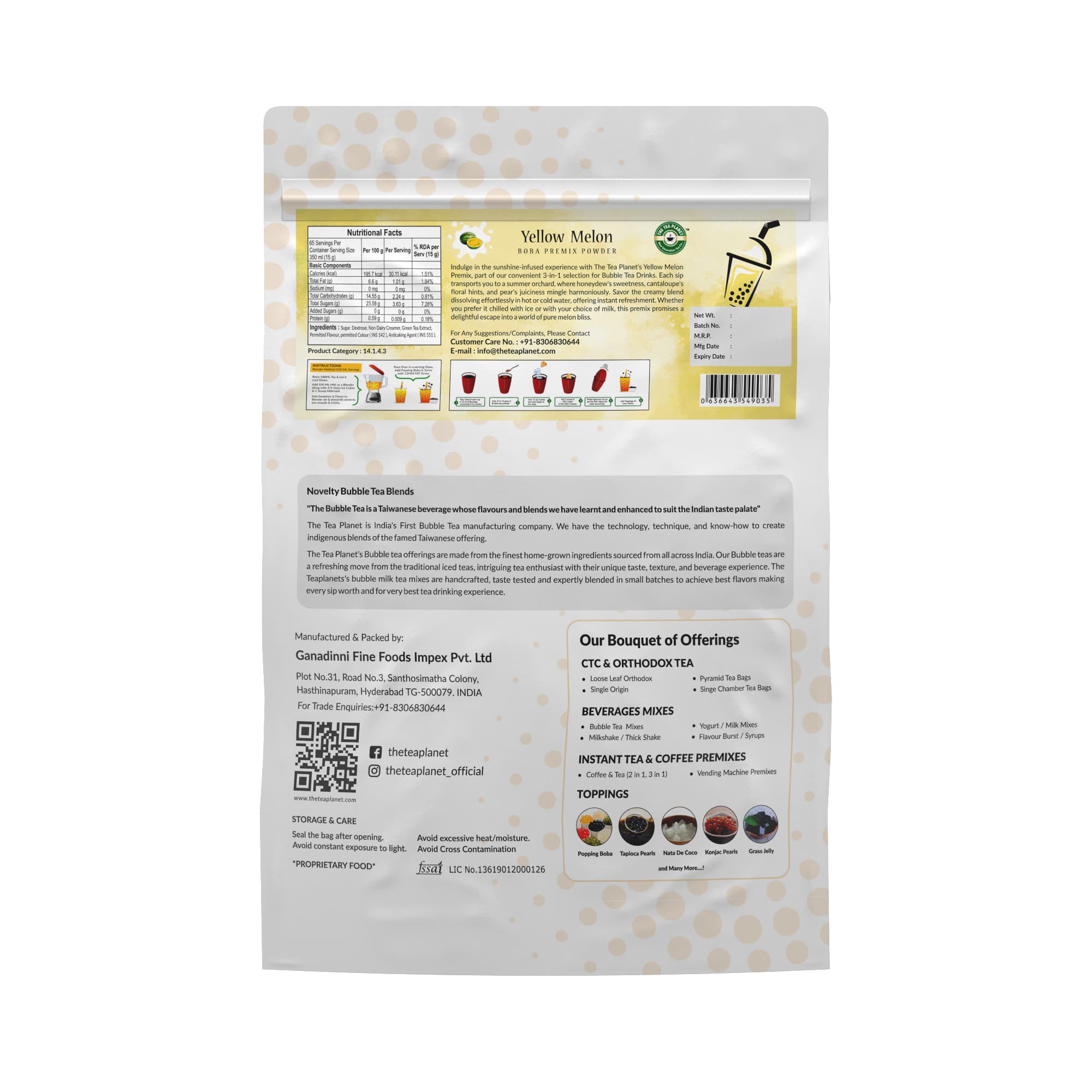 Yellow Melon Bubble Tea Premix (3 in 1) - 1Kg