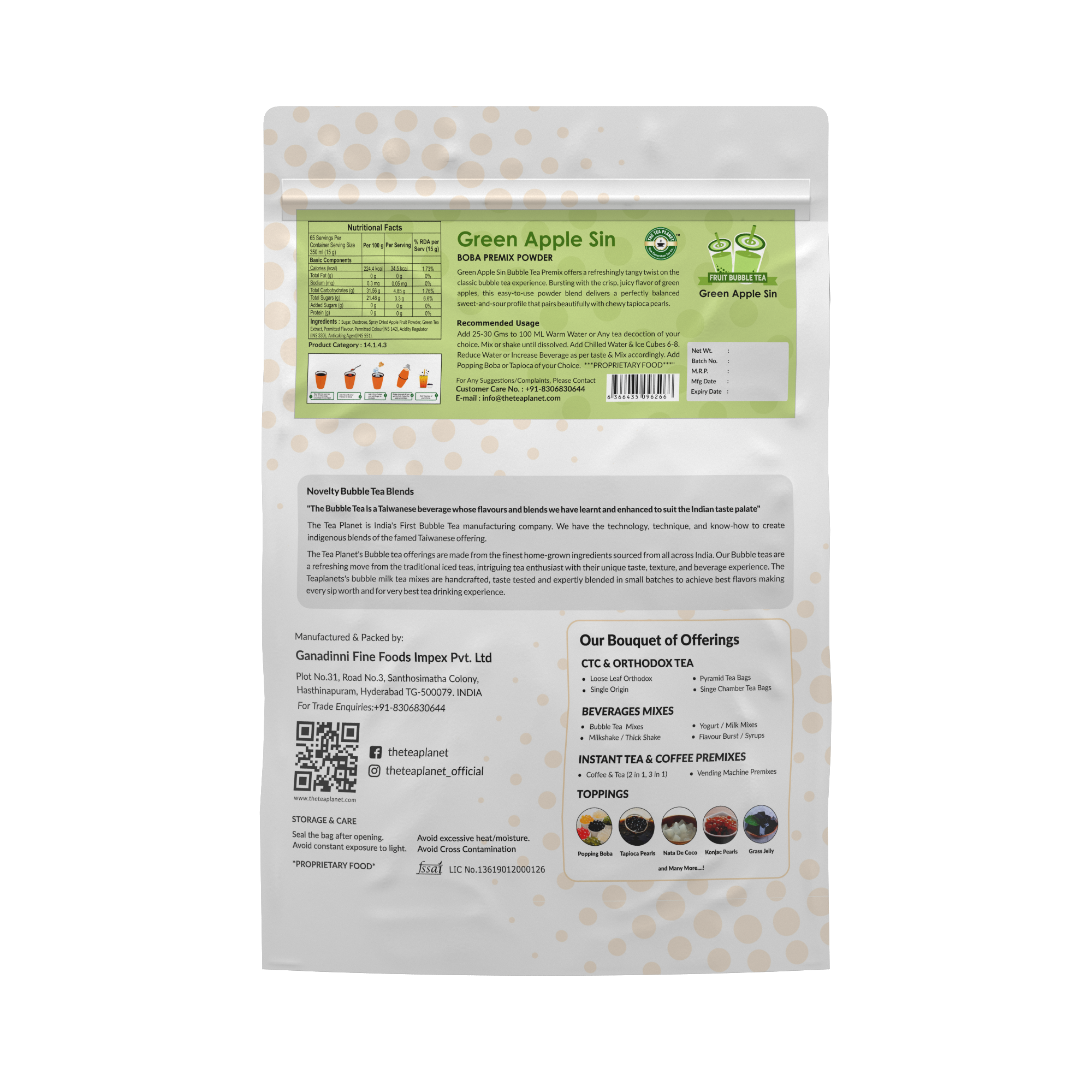 Green Apple Sin Fruit Bubble Tea Premix - 1 Kg