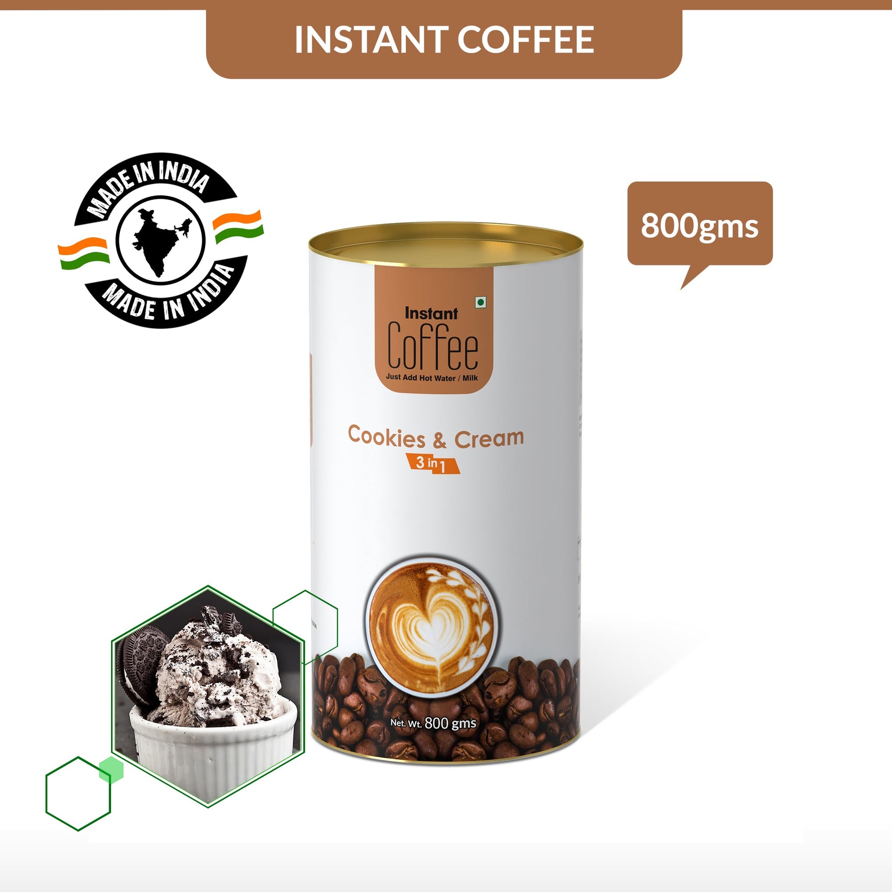Cookies & Cream Instant Coffee Premix (3 in 1) - 250 gms