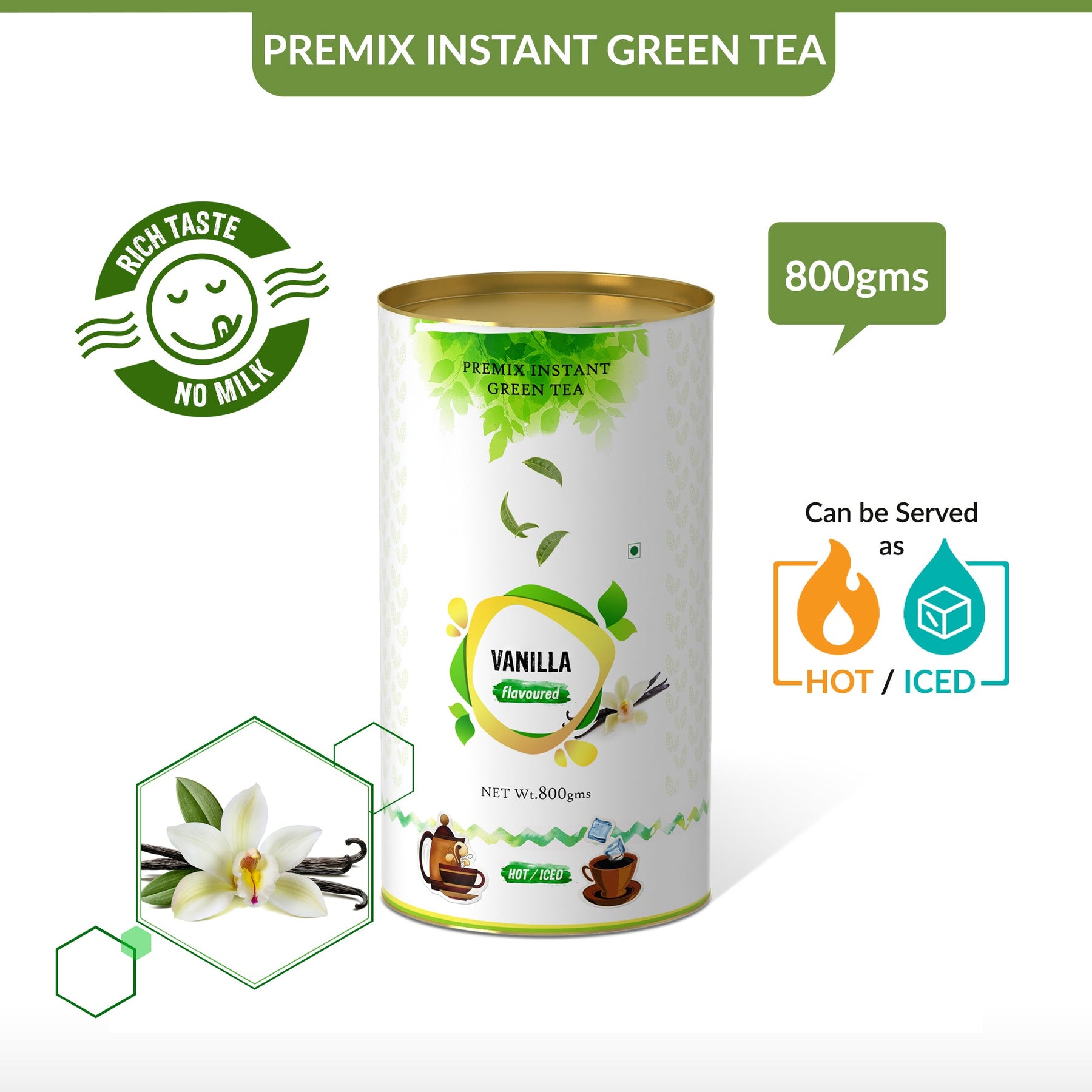 Vanilla Flavored Instant Green Tea - 250 gms