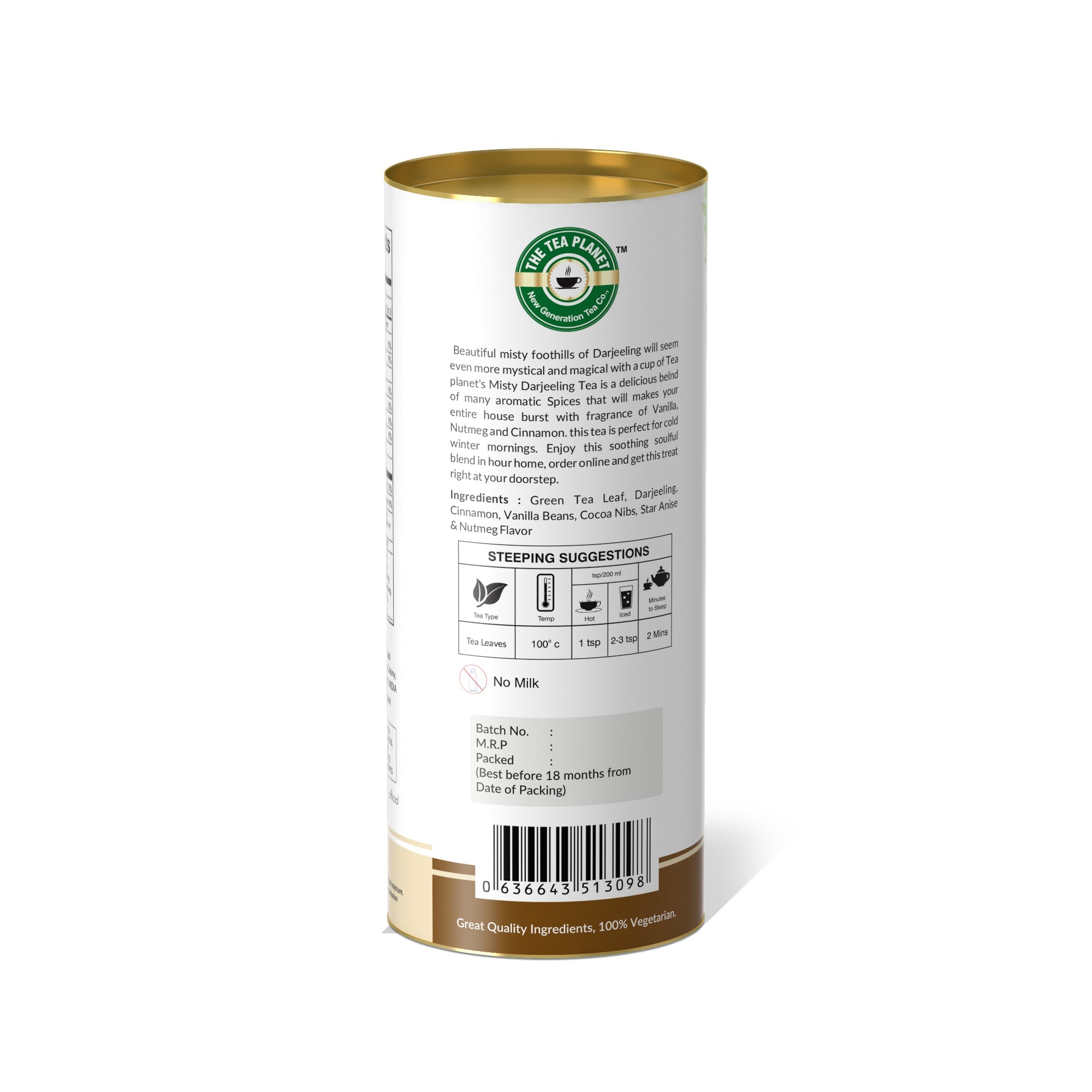 Darjeeling, Cinnamon, Vanilla Beans, Cocoa Nibs, Star Anise & Nutmeg - 50 gms