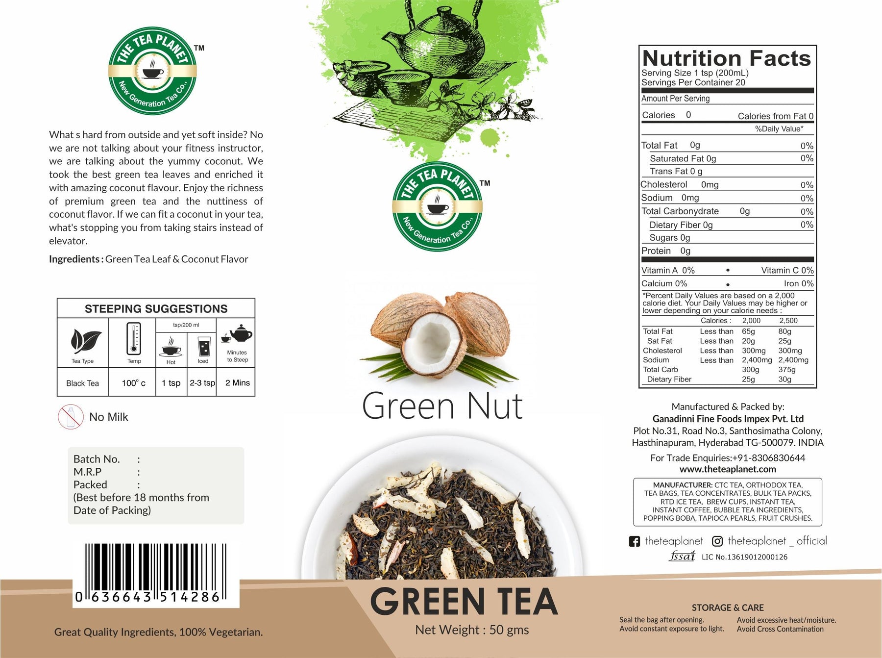 Green Nut Orthodox Tea - 50 gms