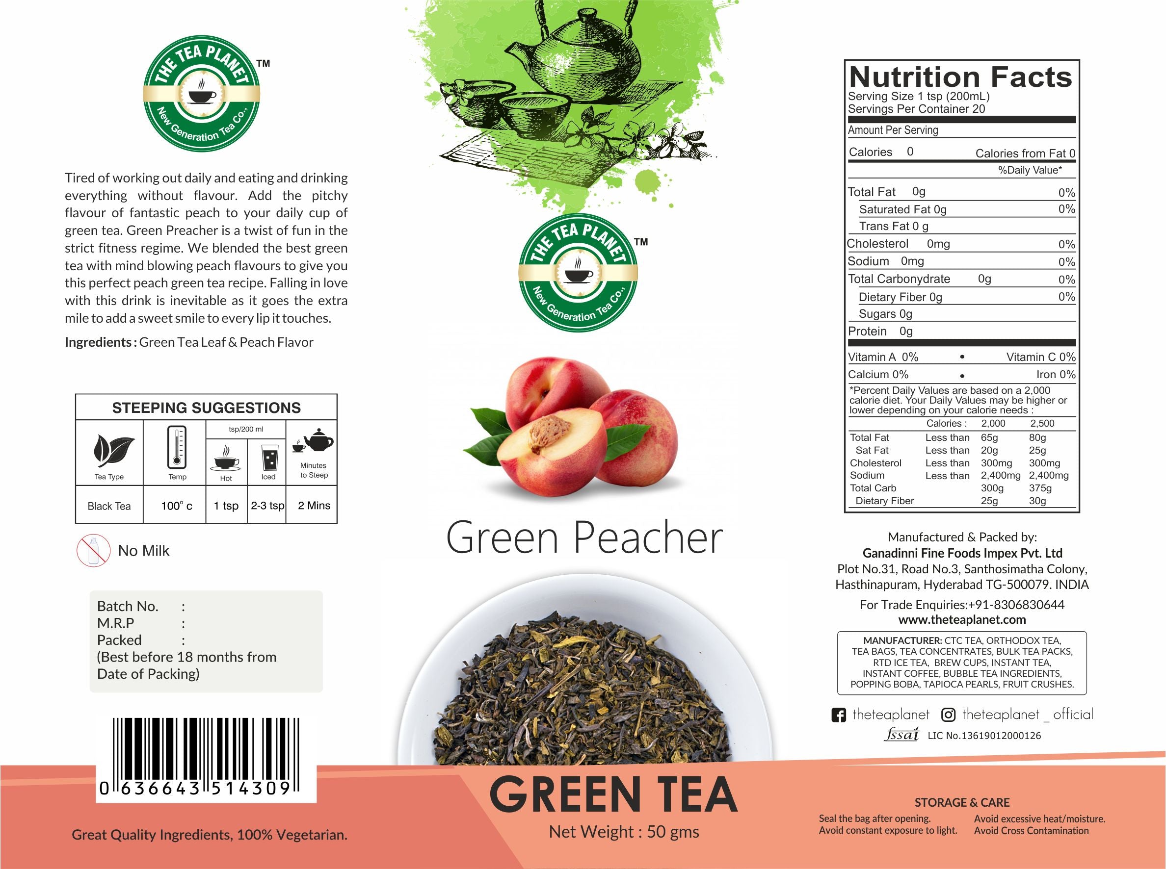 Green Peacher Orthodox Tea - 50 gms