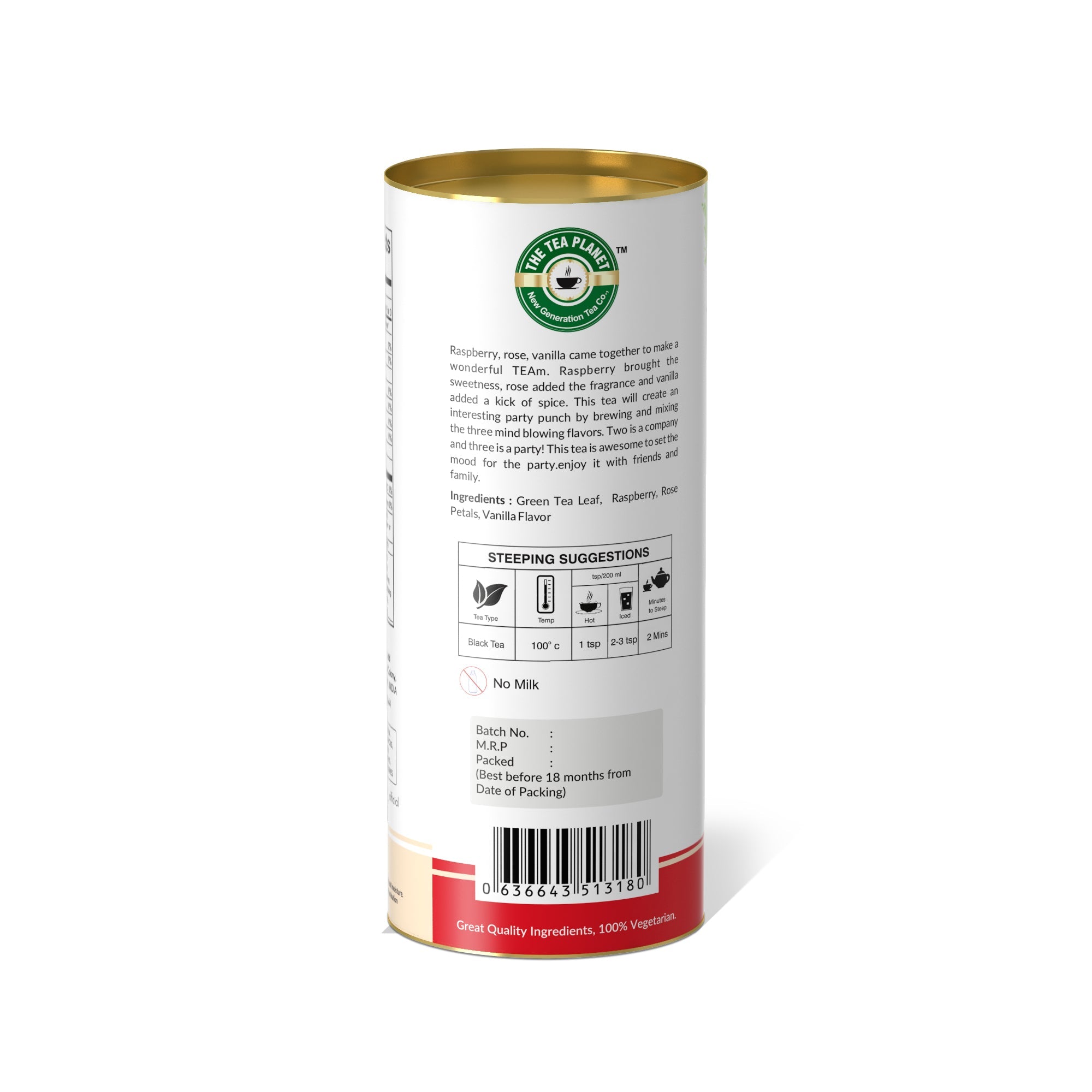 Raspberry, Rose Petals, Vanilla Orthodox Tea - 50 gms