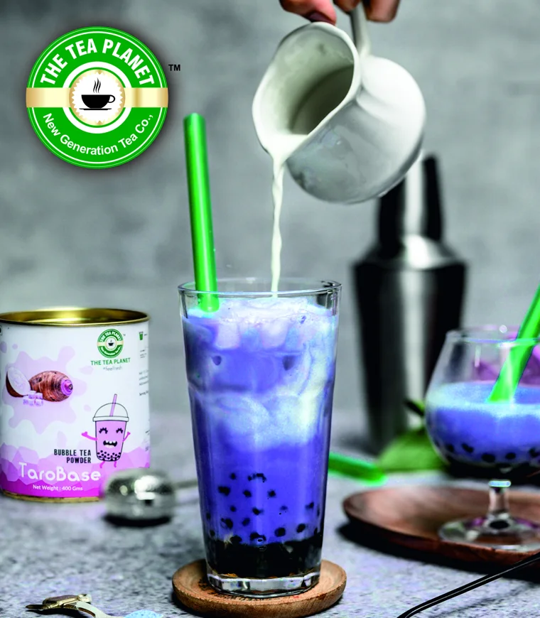 Taro bubble tea with tapioca pearls