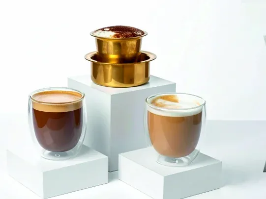 South Indian filter coffee and cappuccino