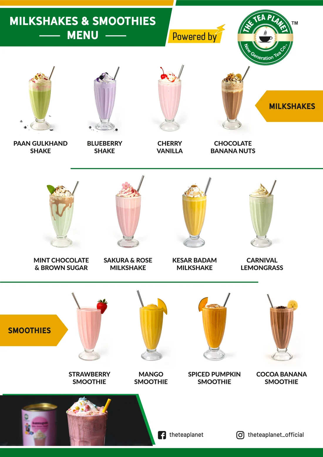 Milkshakes, Smoothies, Mocktails & Lemonade menu