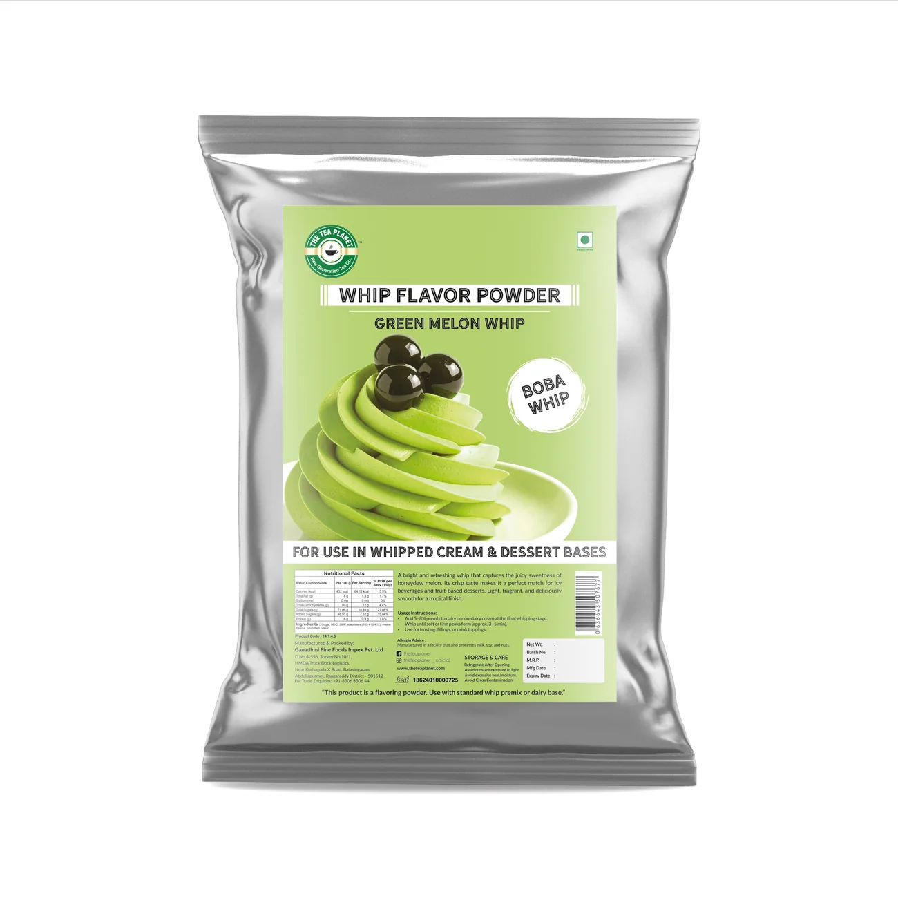 Green Melon Whip Flavor Powder 1 KG pouch &mdash; front of pack