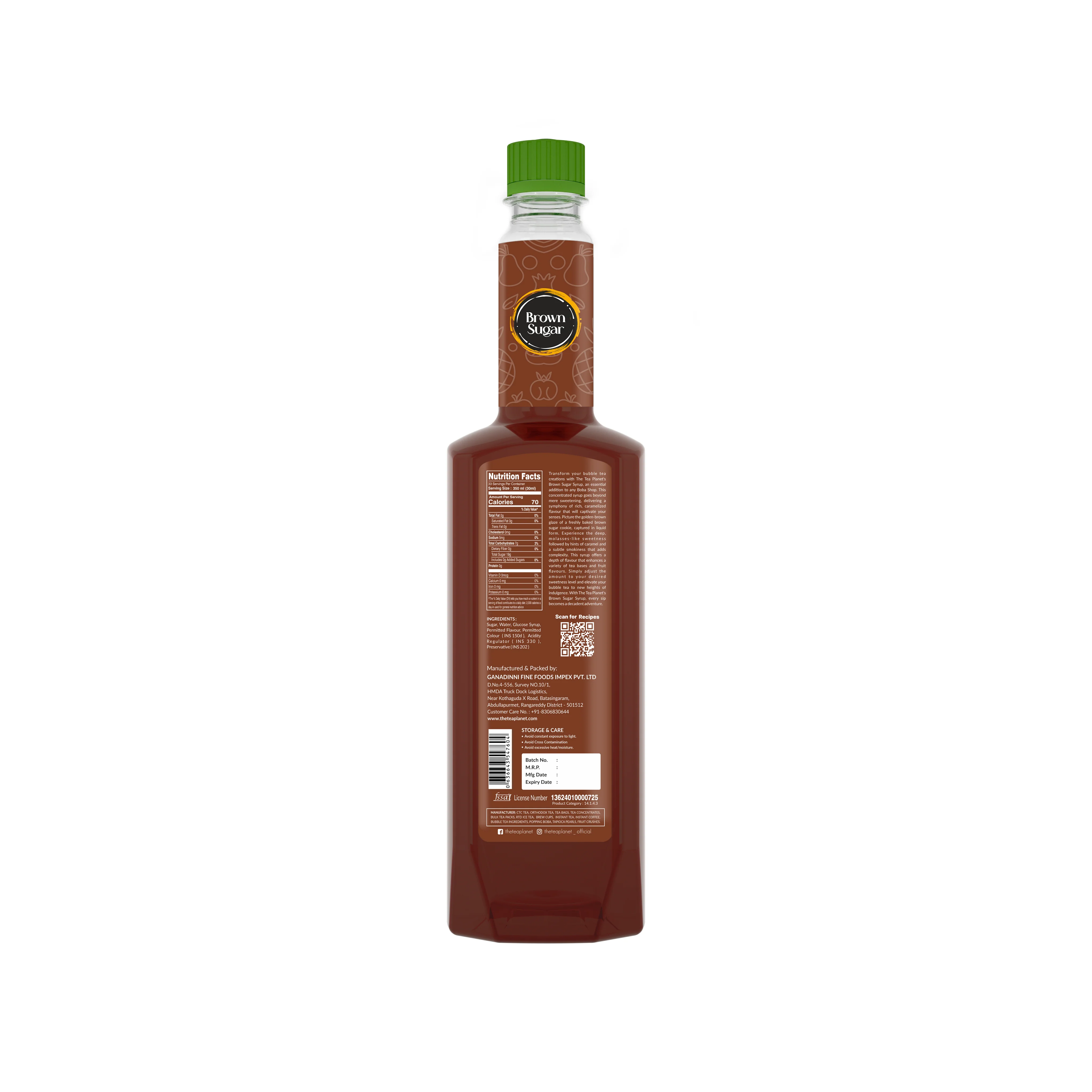 Brown Sugar Syrup 700 ML bottle label and pack details