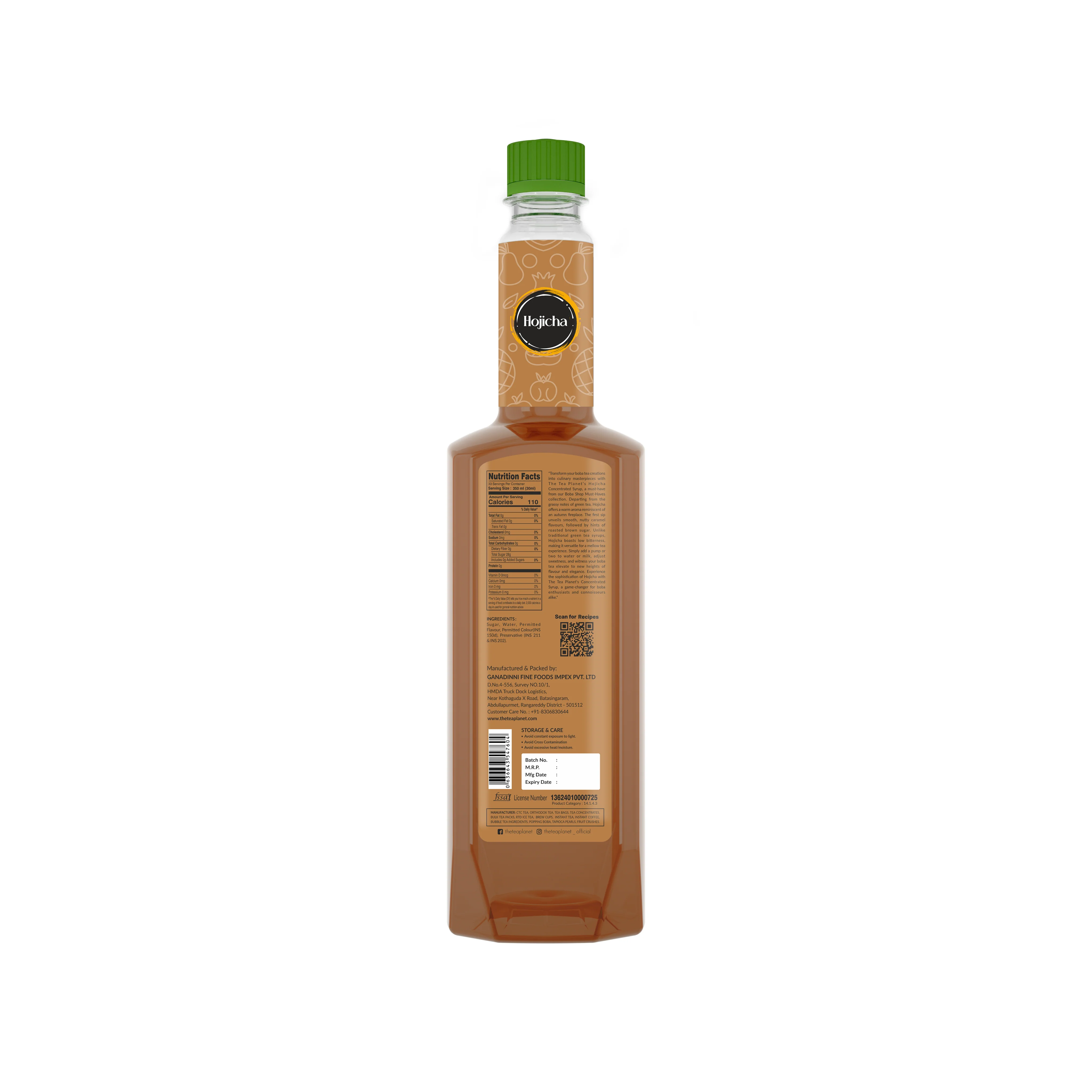 Hojicha Syrup 700 ML bottle label and pack details