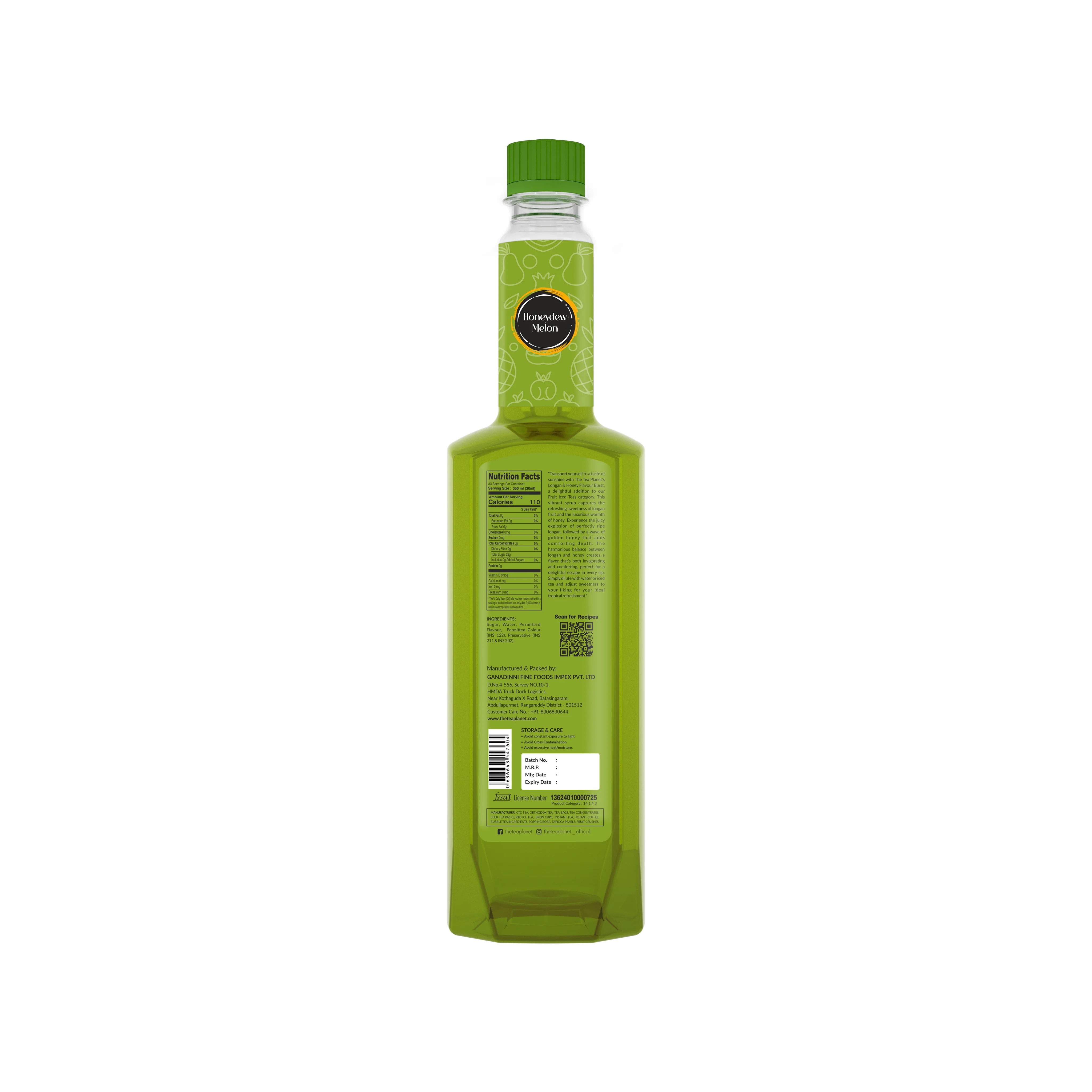 Honey Dew Melon Syrup 700 ml bottle back label