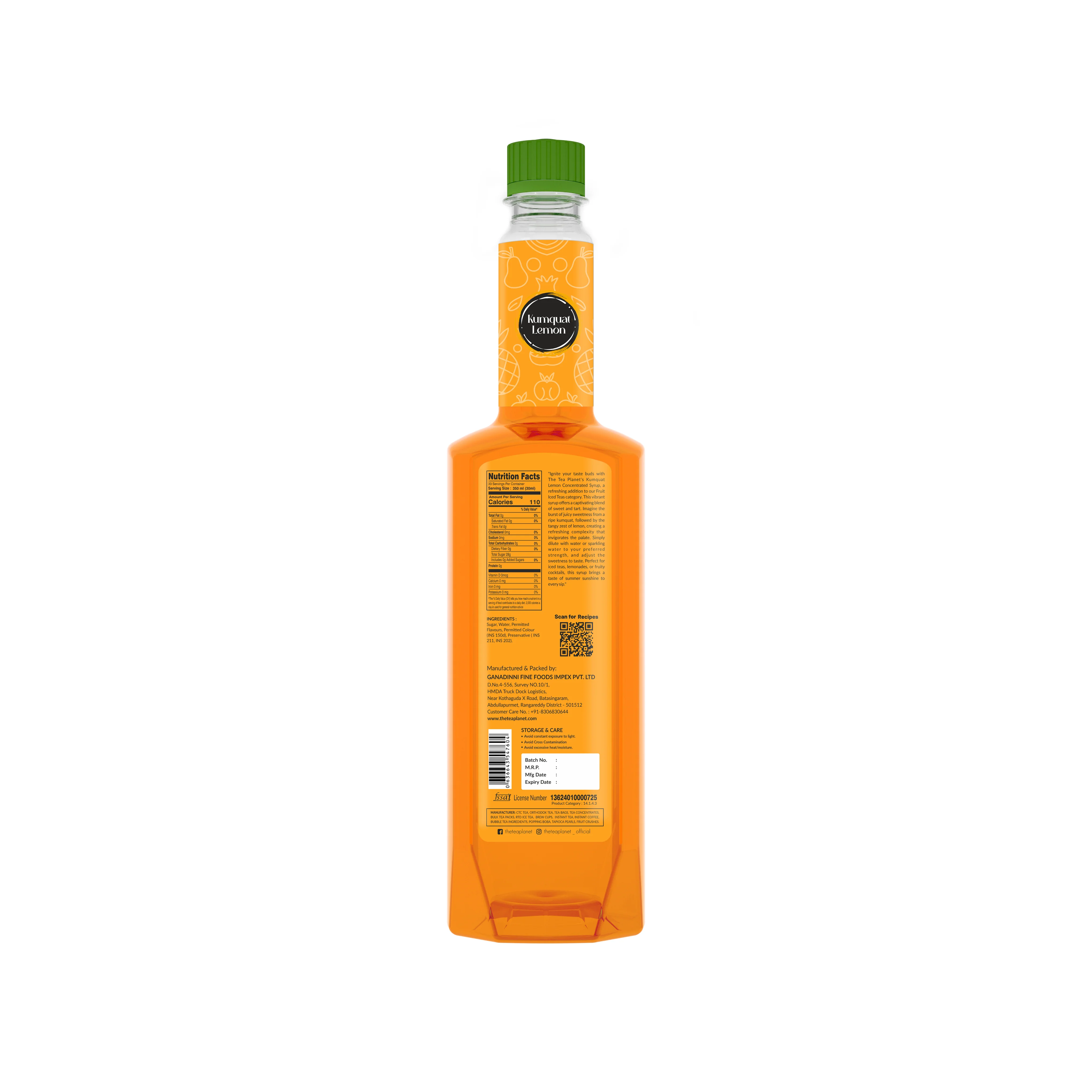 Kumquat Lemon Syrup 700 ml bottle back label