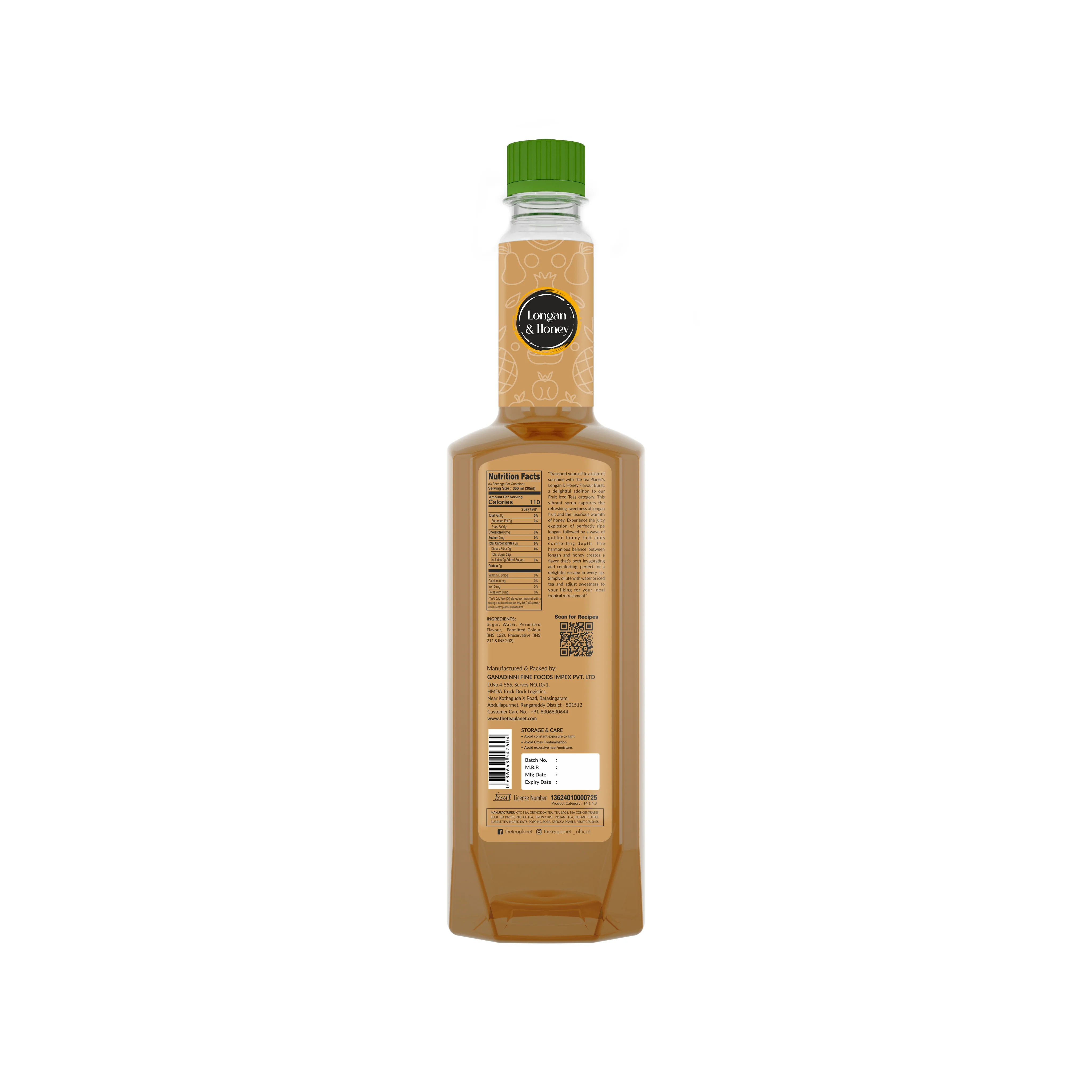 Longan & Honey Syrup 700 ml bottle back label