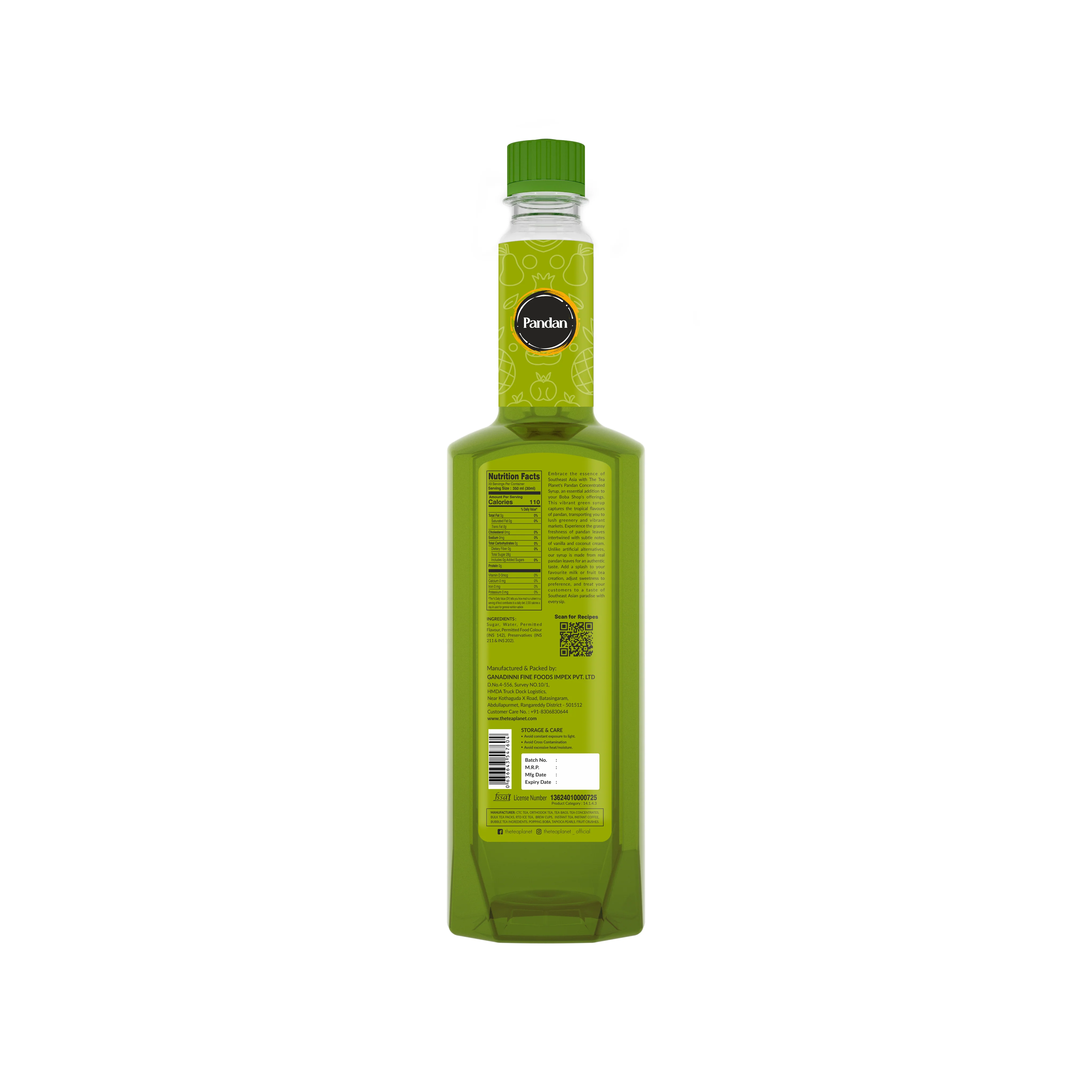 Pandan Syrup 700 ML bottle label and pack details