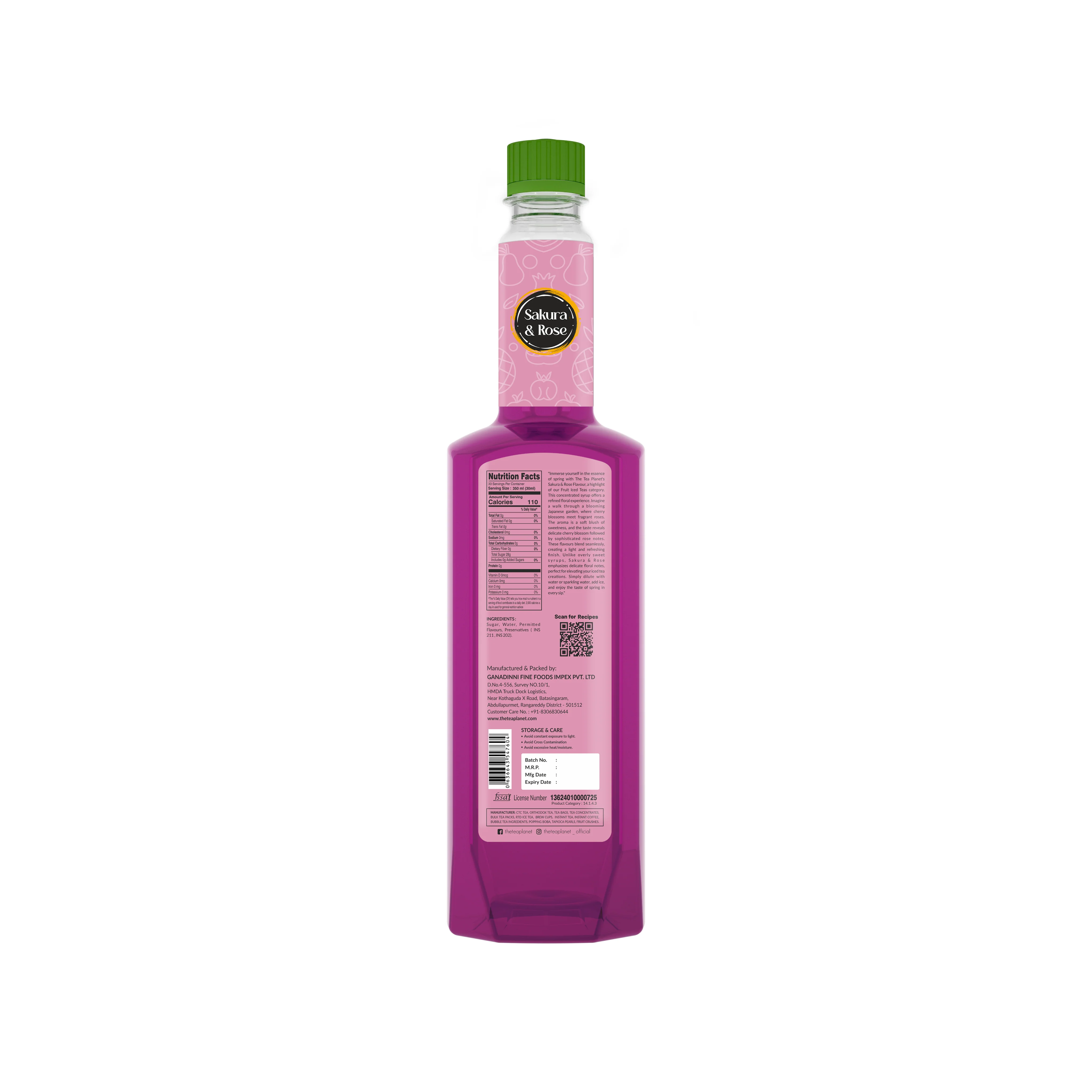 Sakura & Rose Syrup 700 ml bottle back label