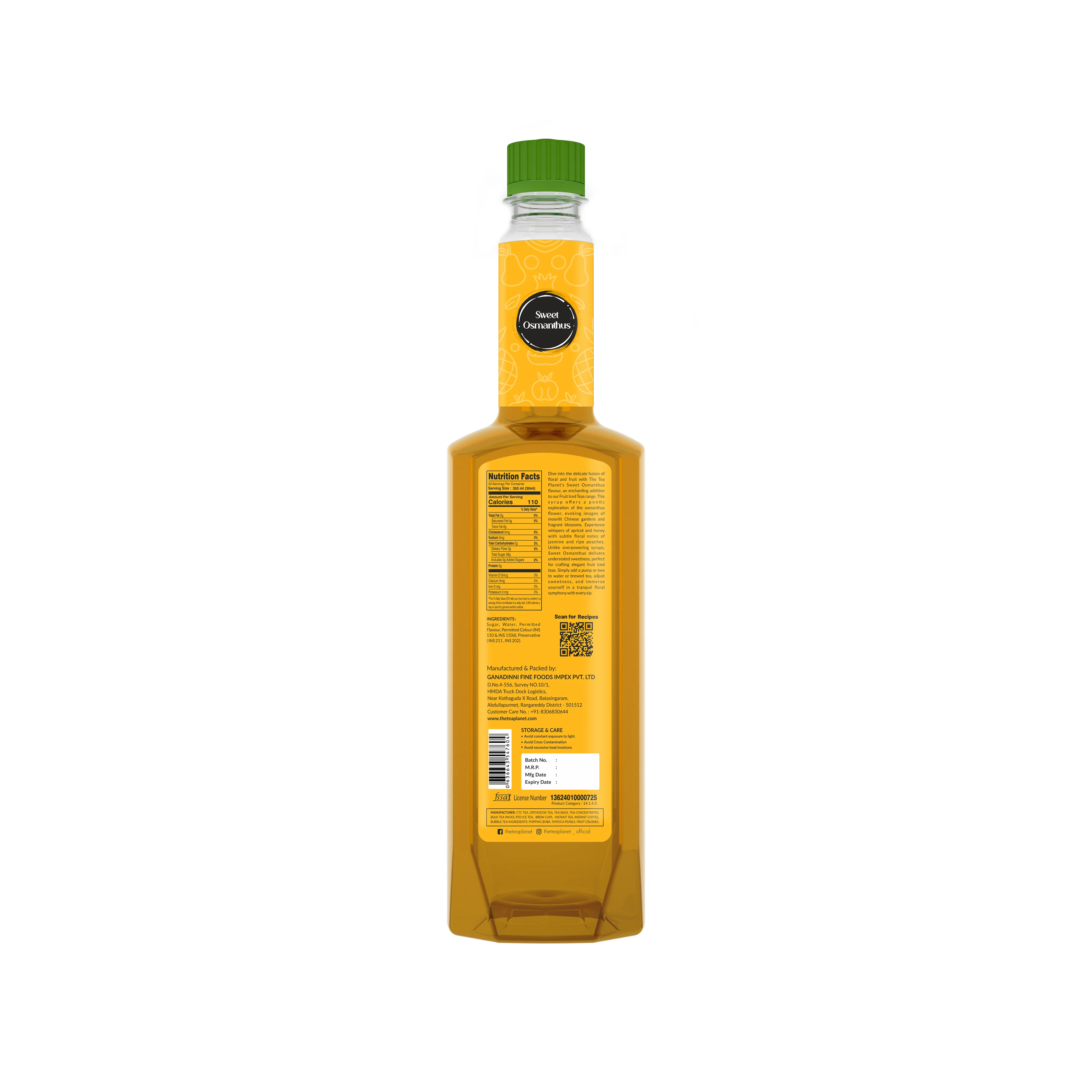 Sweet Osmanthus Syrup 700 ml bottle back label