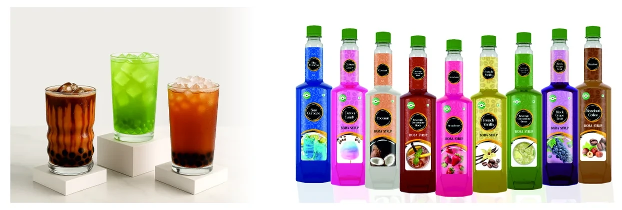 Bubble teas built with Tea Planet boba flavour syrups - pour-ready liquid flavour