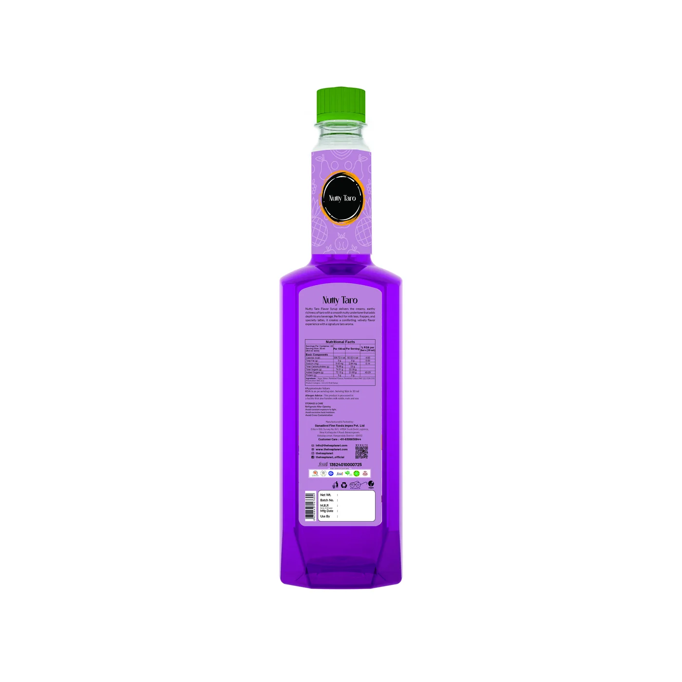 Taro Flavor Syrup 700 ml bottle back label