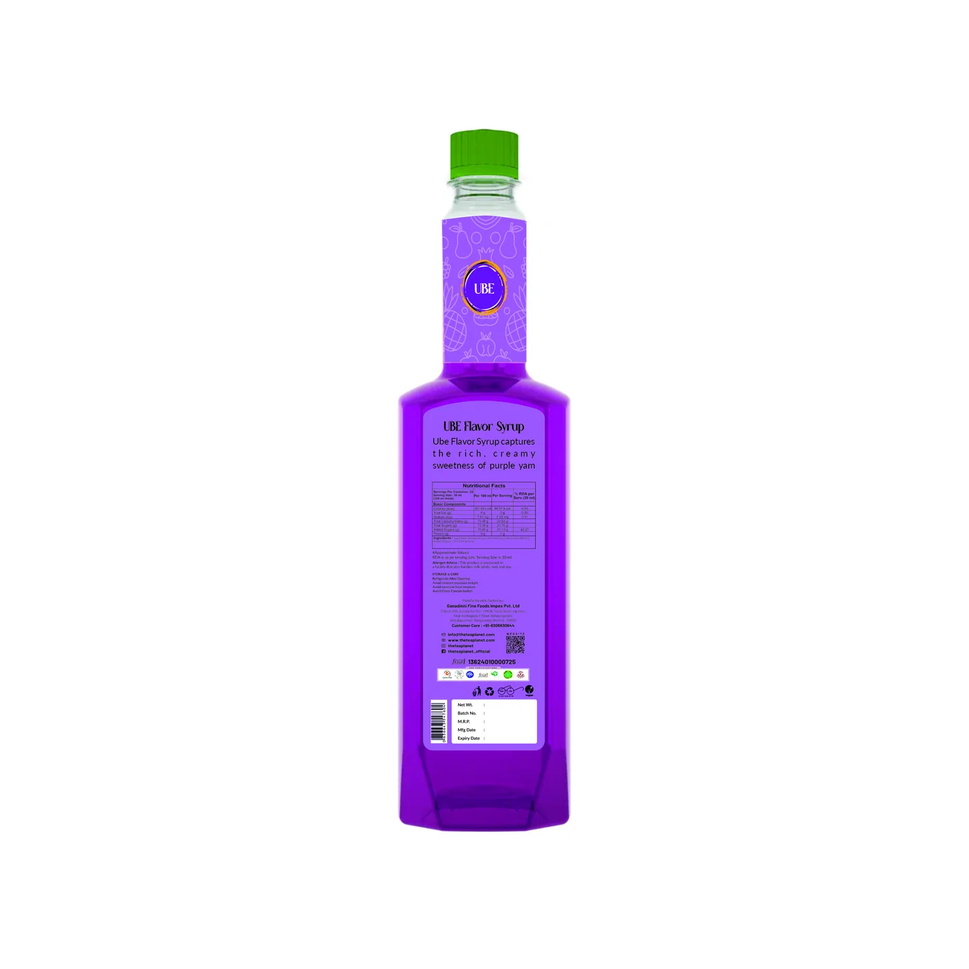 UBE Flavor Syrup 700 ml bottle back label