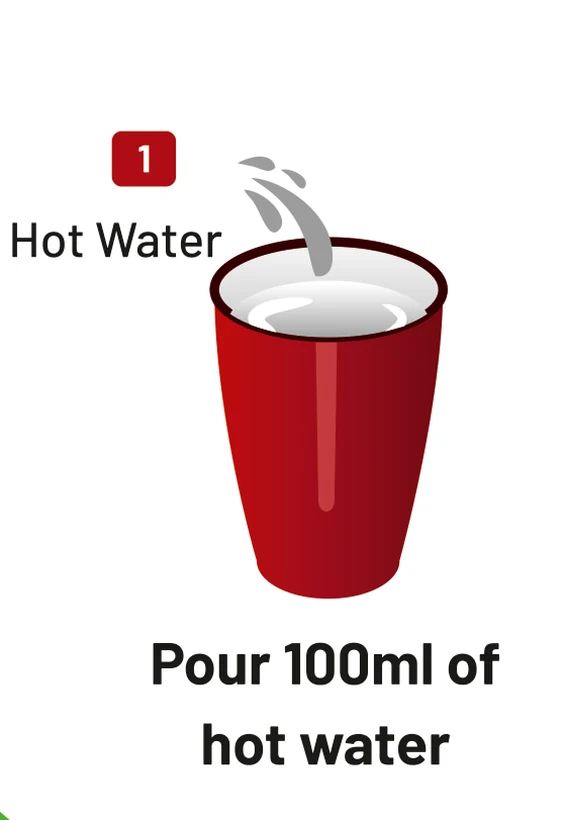 Pour 100 ml of hot water