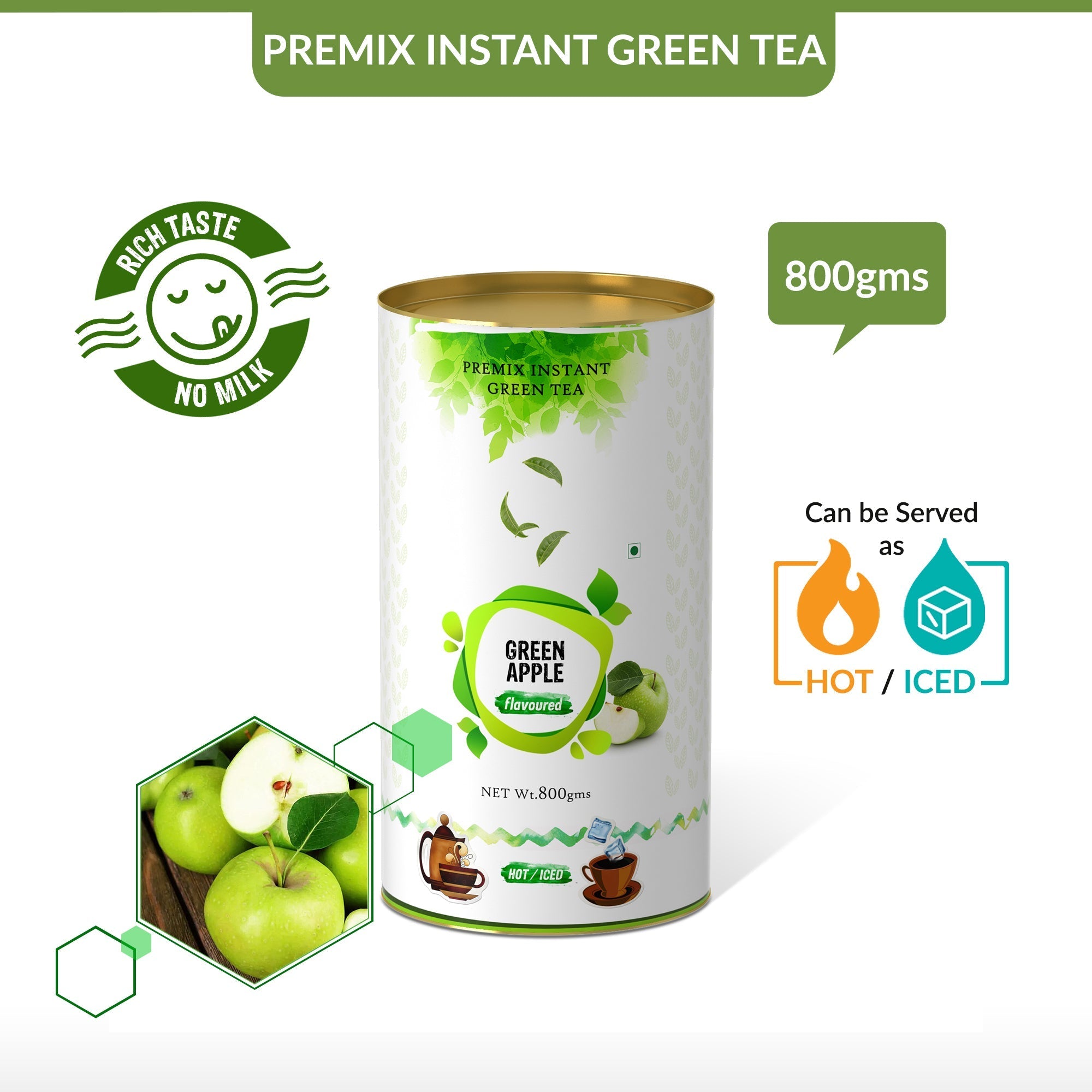 Green Apple Flavored Instant Green Tea - 800 gms