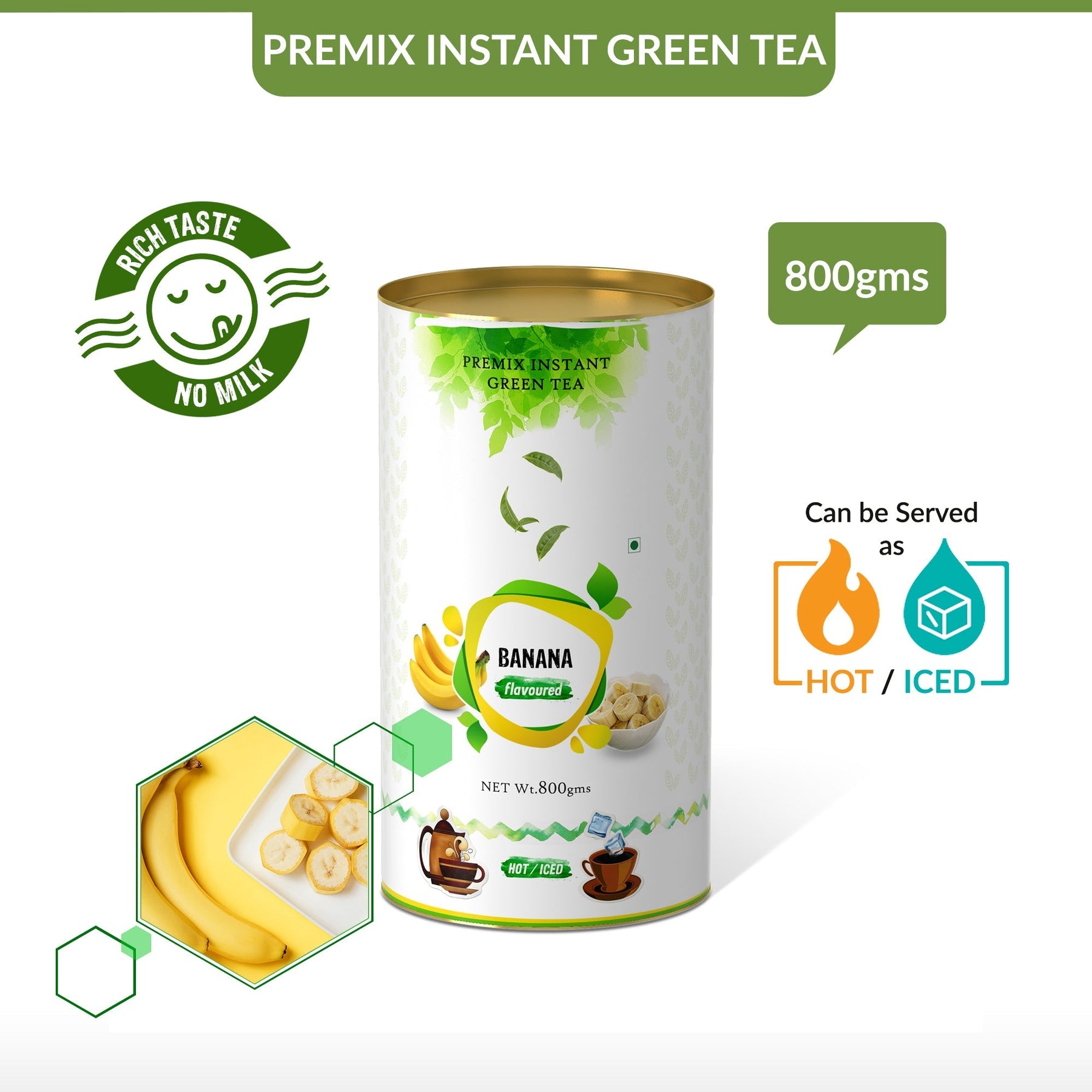 Banana Flavored Instant Green Tea - 800 gms