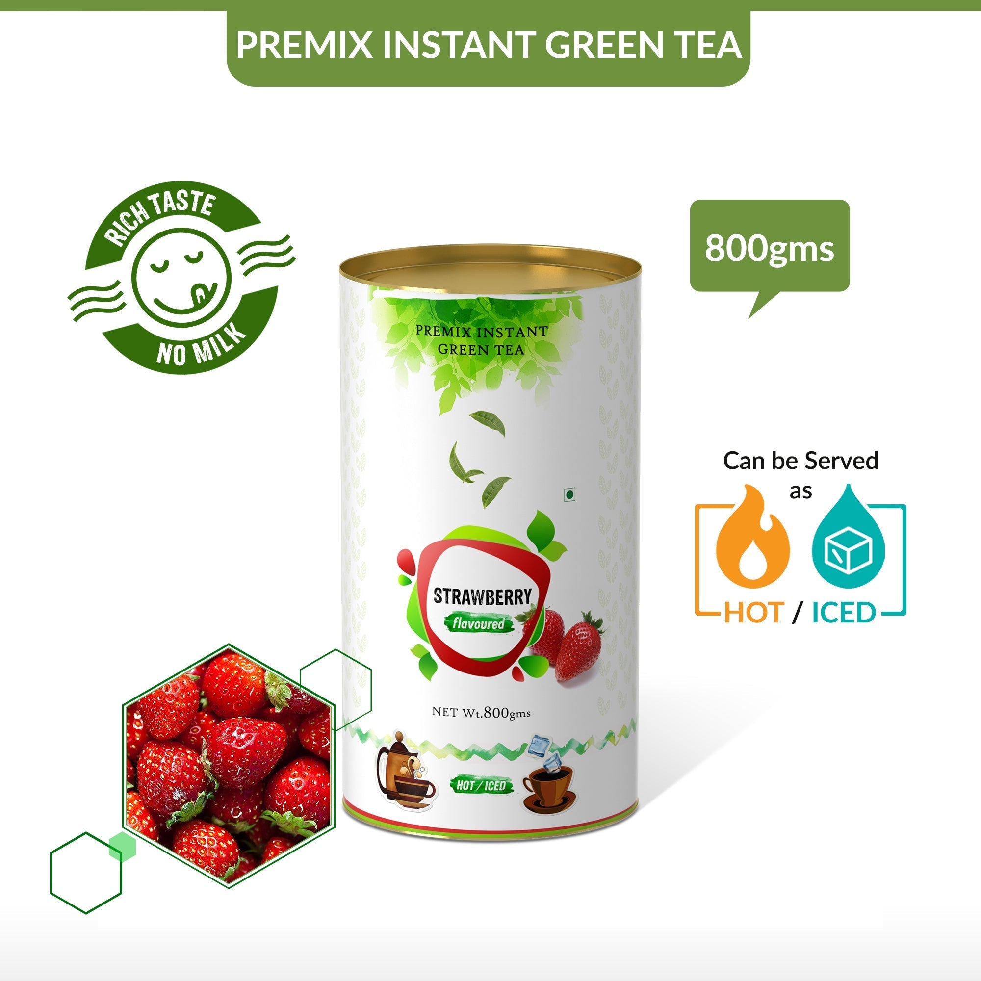 Strawberry Flavored Instant Green Tea - 800 gms