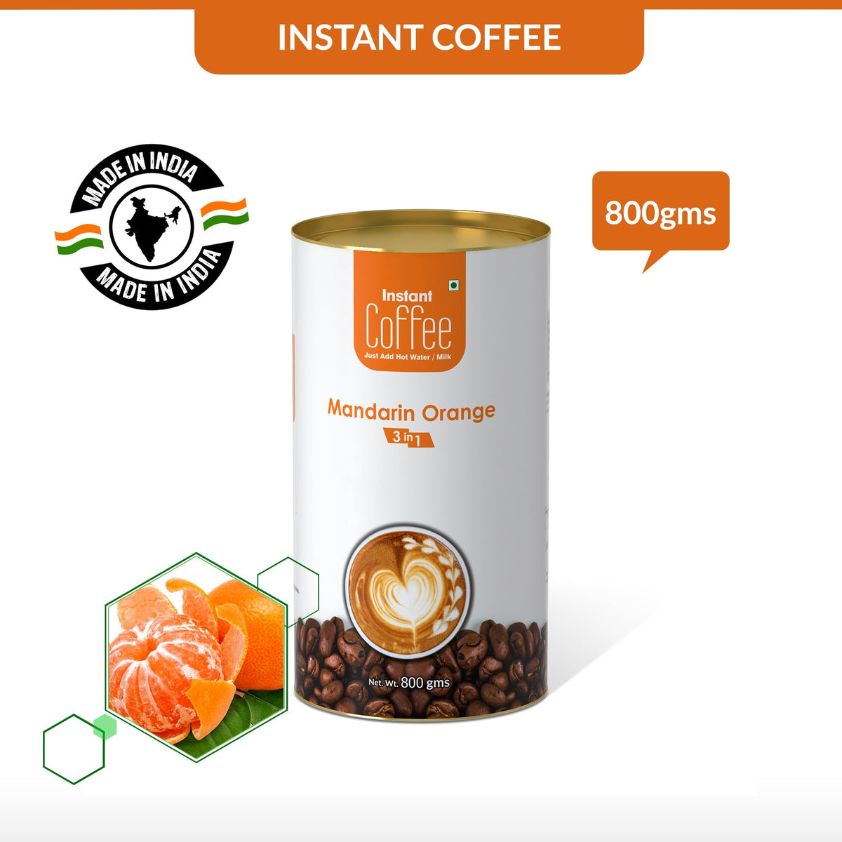 Mandarin Orange Instant Coffee Premix (3 in 1) - 800 gms