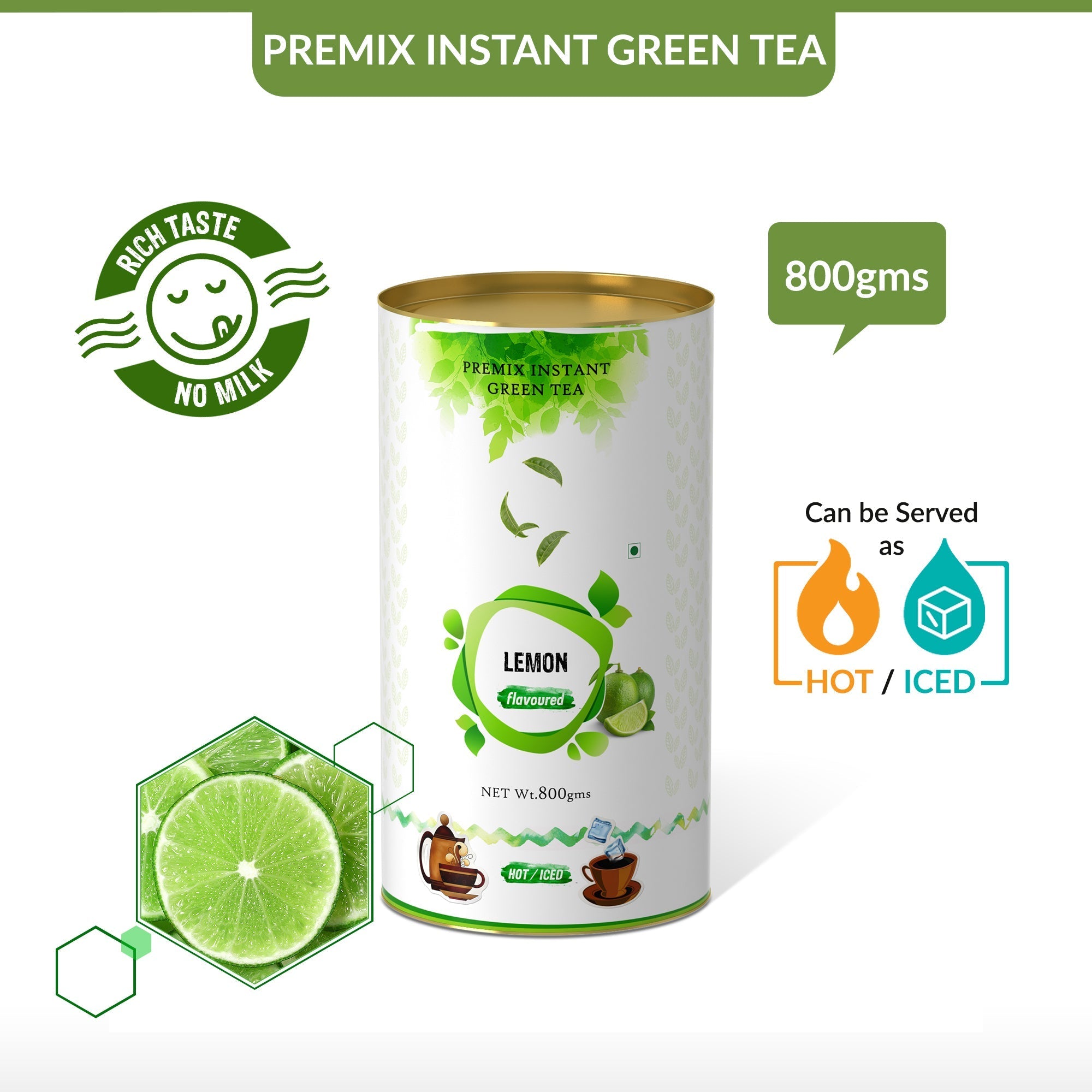 Lemon Flavored Instant Green Tea - 800 gms