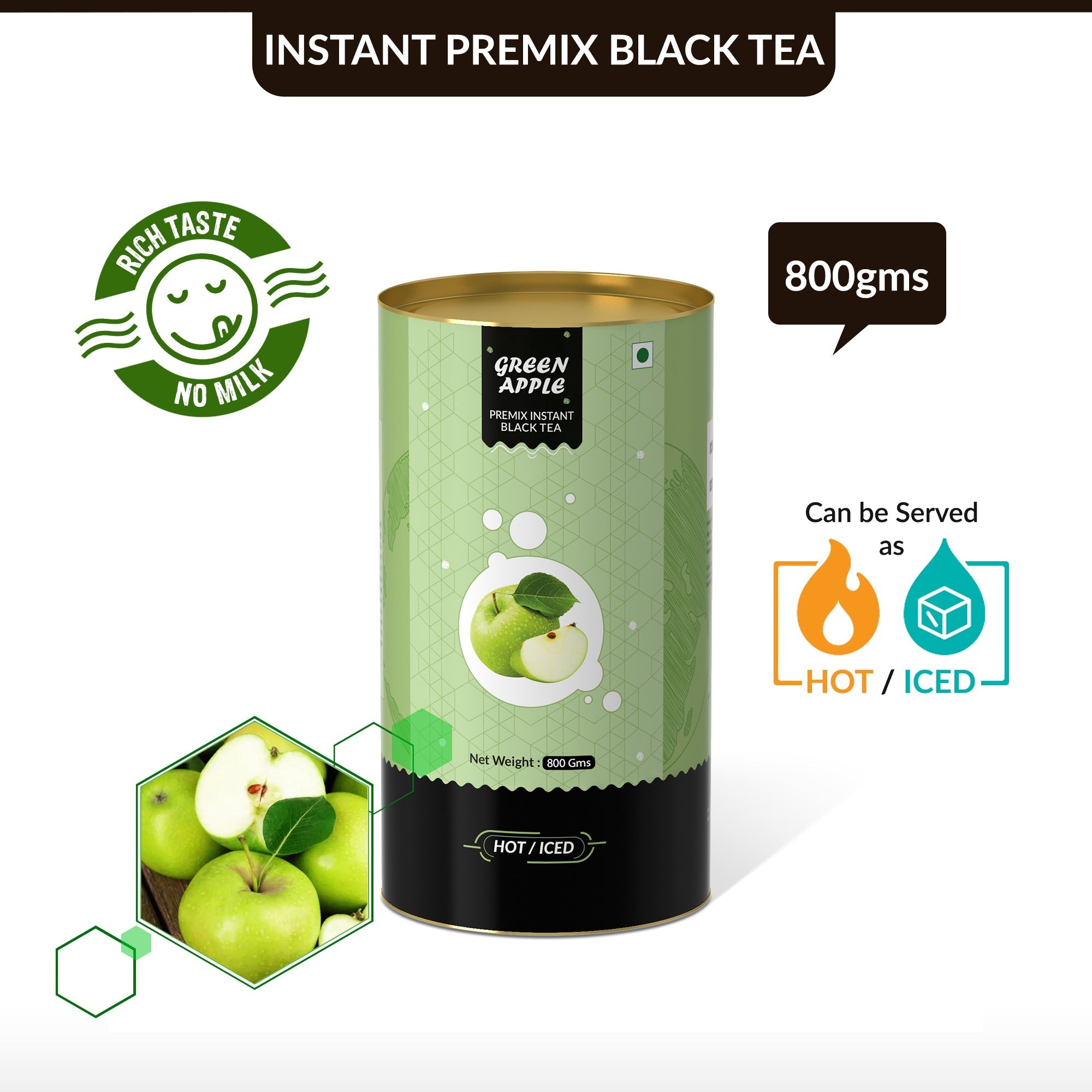 Green Apple Flavored Instant Black Tea - 800 gms