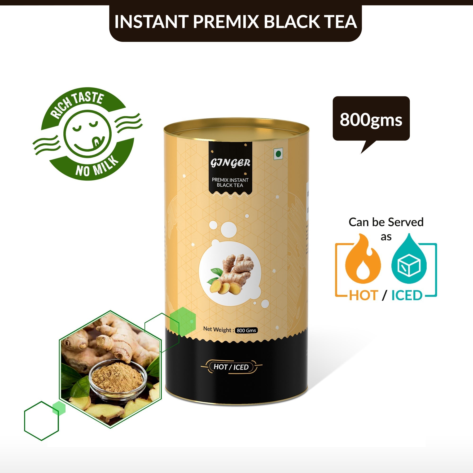 Ginger Flavored Instant Black Tea - 800 gms