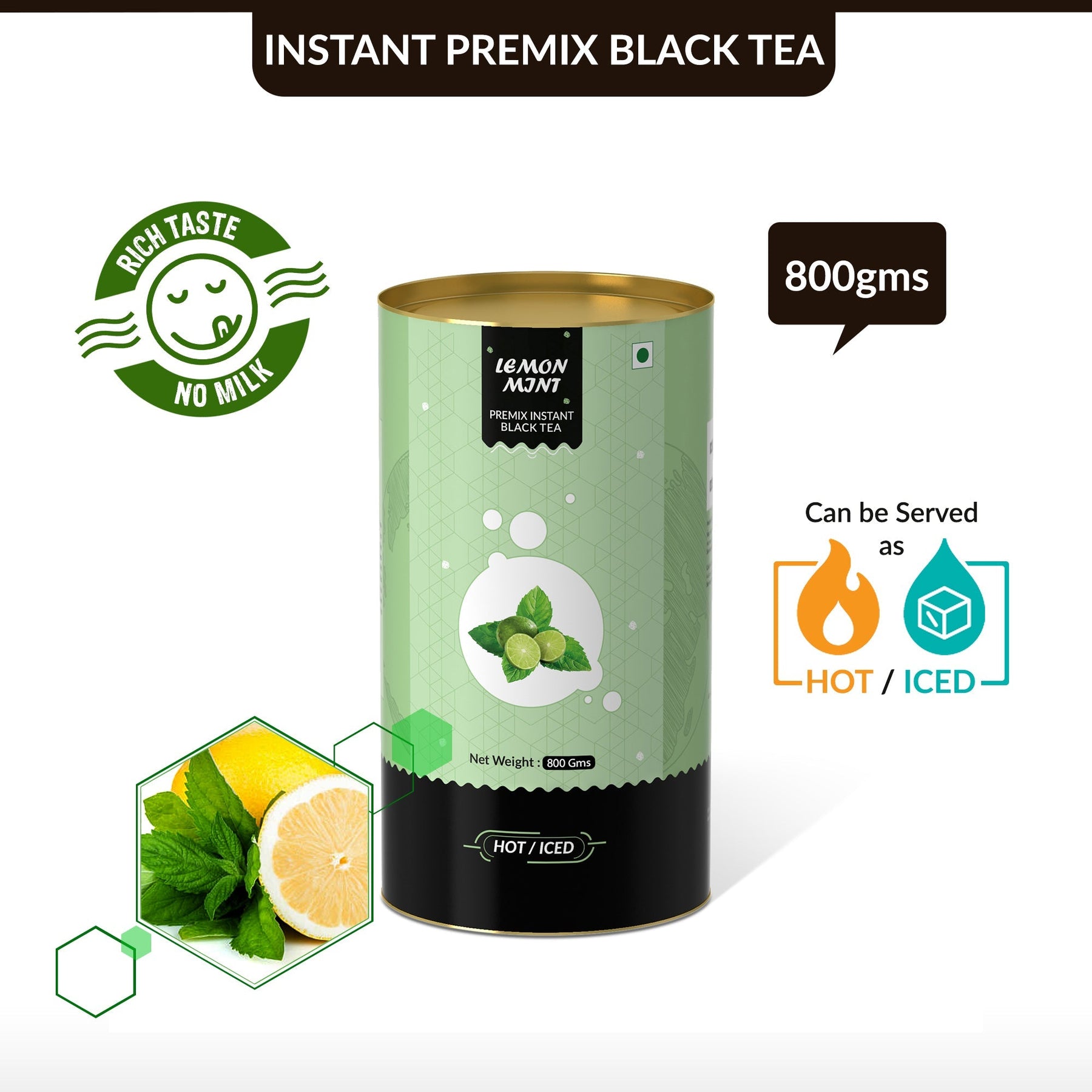 Lemon &mint Flavored Instant Black Tea - 800 gms